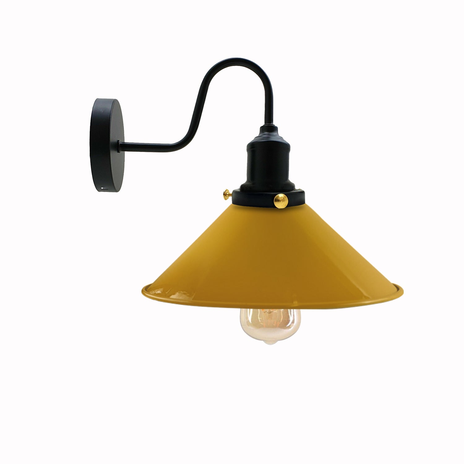 LEDSone Industrial Vintage Swan Neck Indoor Sconce with yellow metal cone shade, showcasing rustic elegance and modern design.