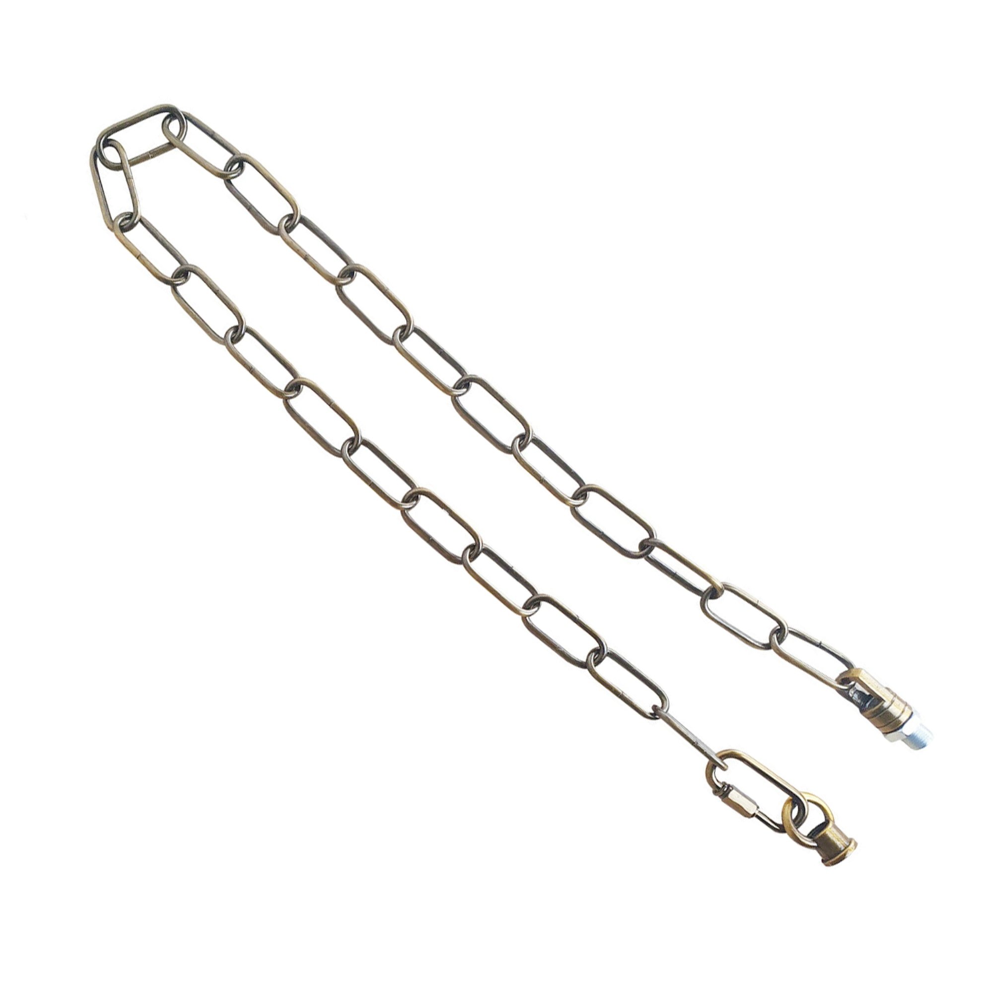 A yellow brass light chain for ceiling pendant lights, featuring openable links for adjustable length and support for chandeliers.