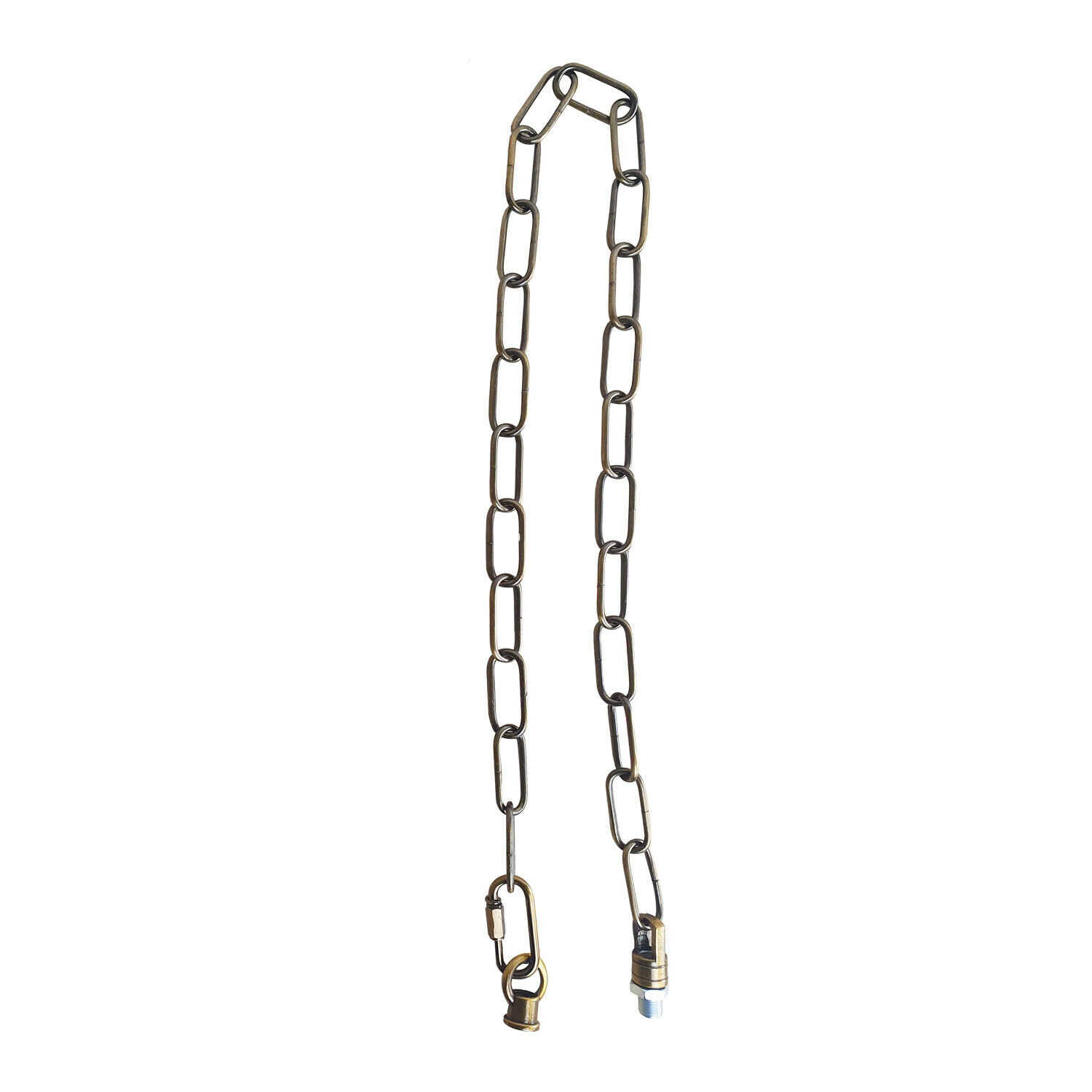 A yellow brass light chain for ceiling pendant lights, featuring openable links for adjustable length and support for chandeliers.