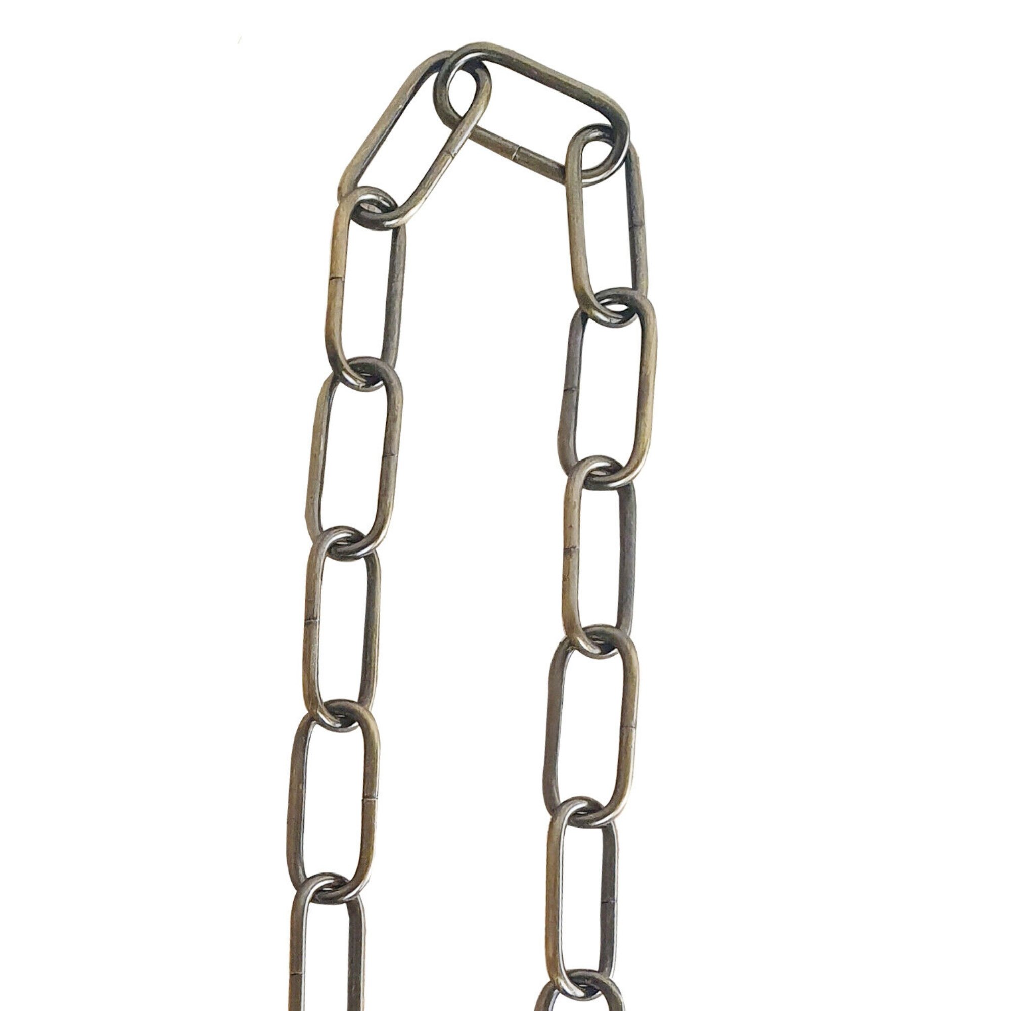 A yellow brass light chain for ceiling pendant lights, featuring openable links for adjustable length and support for chandeliers.