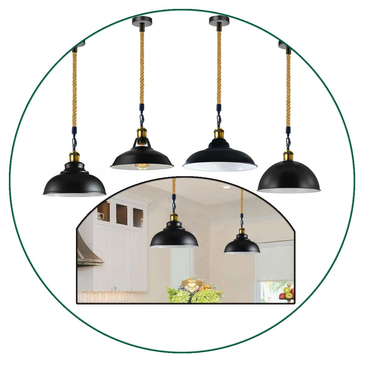 Metal Ceiling Pendant Light with Hemp Hanging Design, showcasing a vintage retro style suitable for various interior settings.