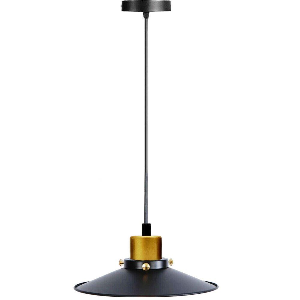 Black retro industrial pendant light shade with fabric-covered wire and E27 socket, perfect for stylish home decor.