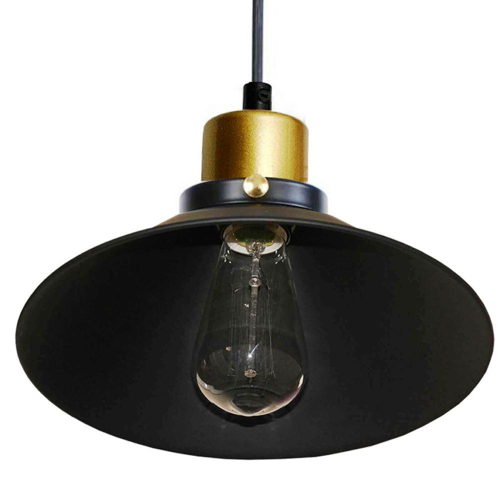 Black retro industrial pendant light shade with fabric-covered wire and E27 socket, perfect for stylish home decor.