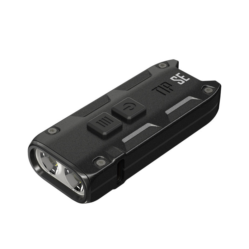 Compact Mini LED Flashlight in black with USB charging port.