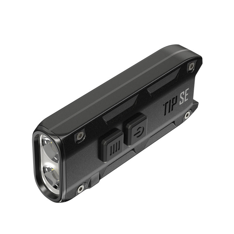 Compact Mini LED Flashlight in black with USB charging port.