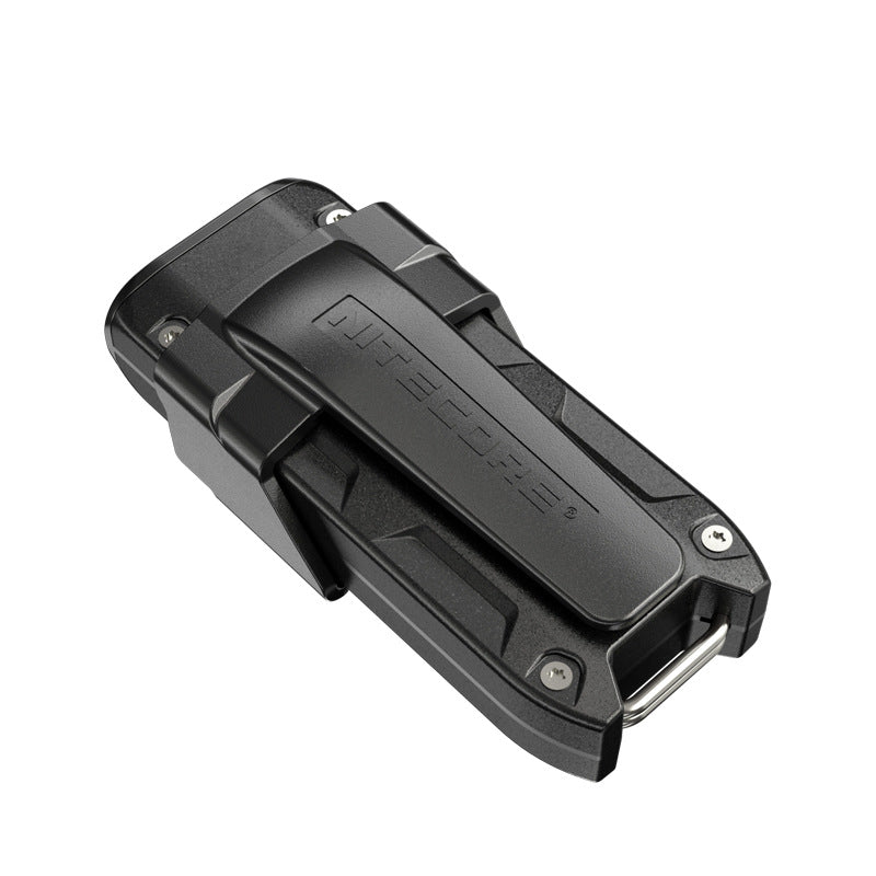 Compact Mini LED Flashlight in black with USB charging port.