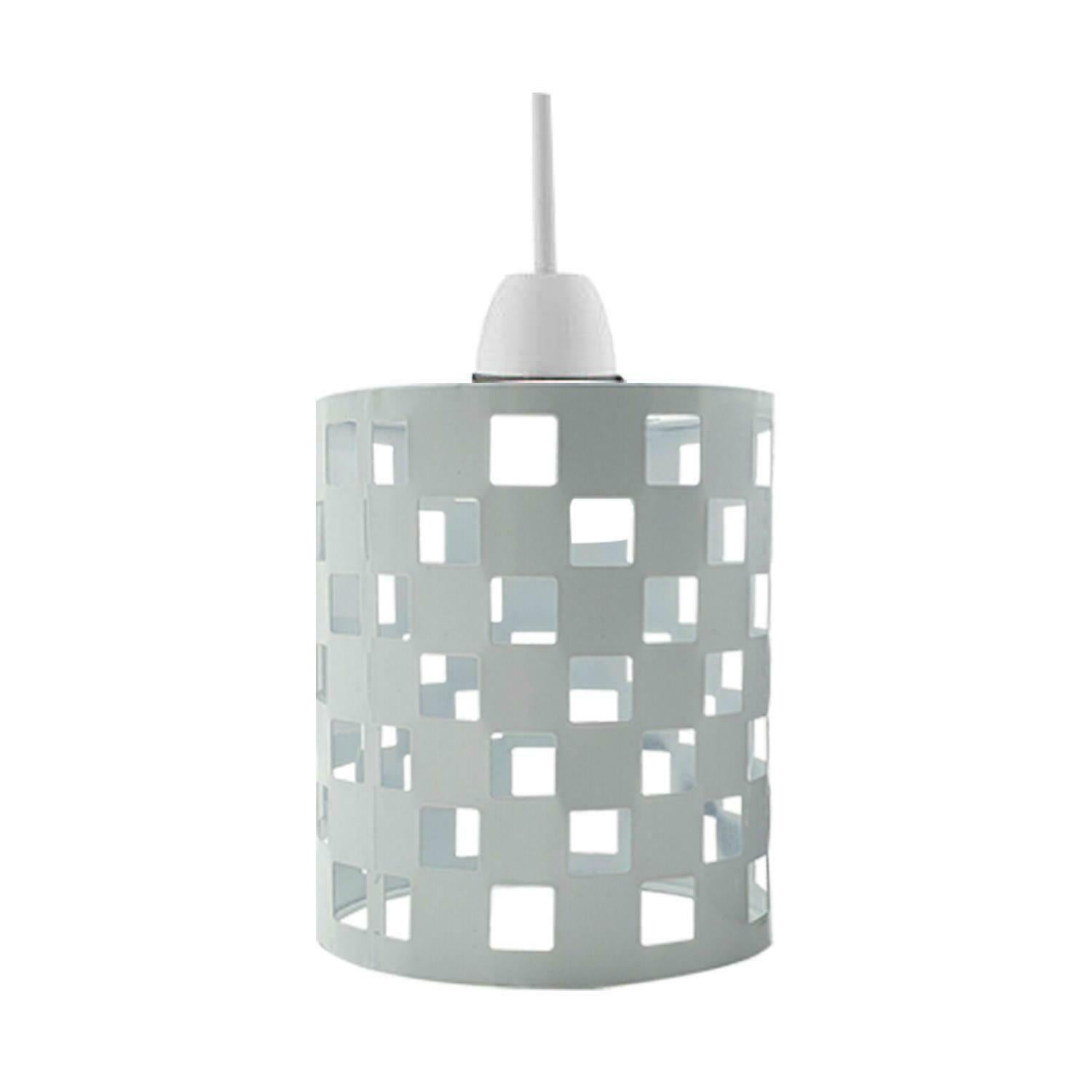 Modern Barrel Cage Square Pattern Lamp Shade with white color and concrete effect finish, showcasing its industrial design.