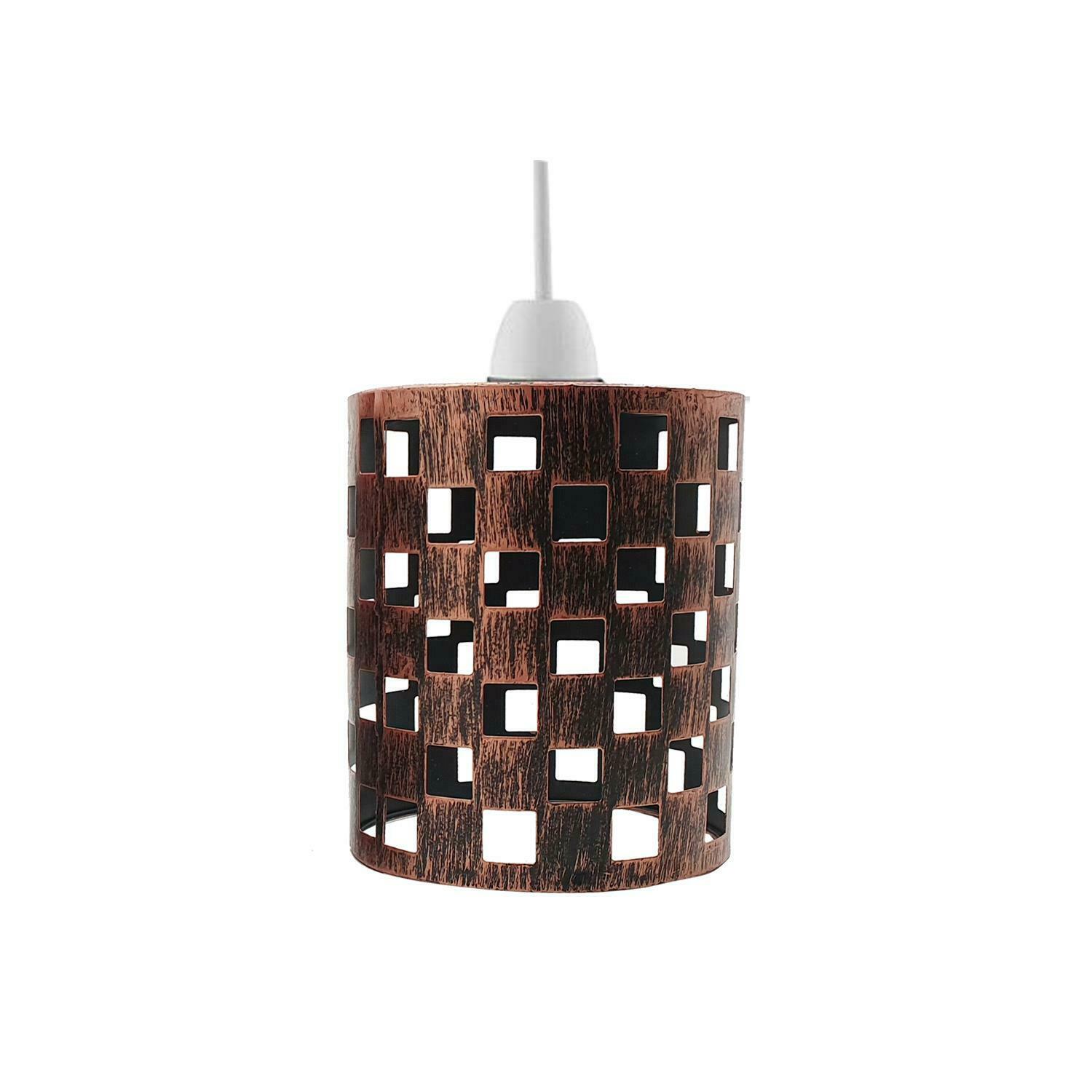 Modern Barrel Cage Square Pattern Lamp Shade with white color and concrete effect finish, showcasing its industrial design.