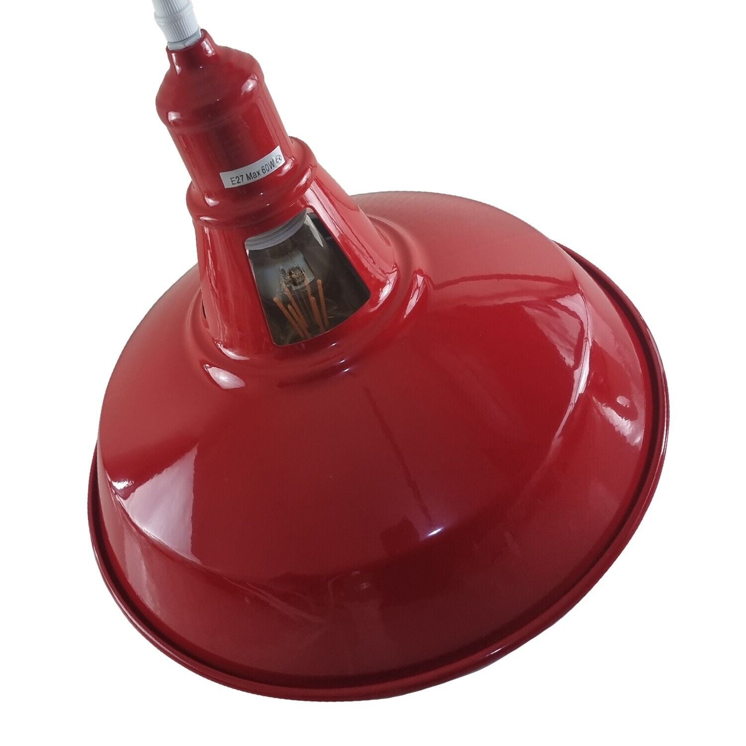 Modern Barn Shape E27 Red Ceiling Pendant Light Shade with metal shade and PVC cable, perfect for various indoor spaces.