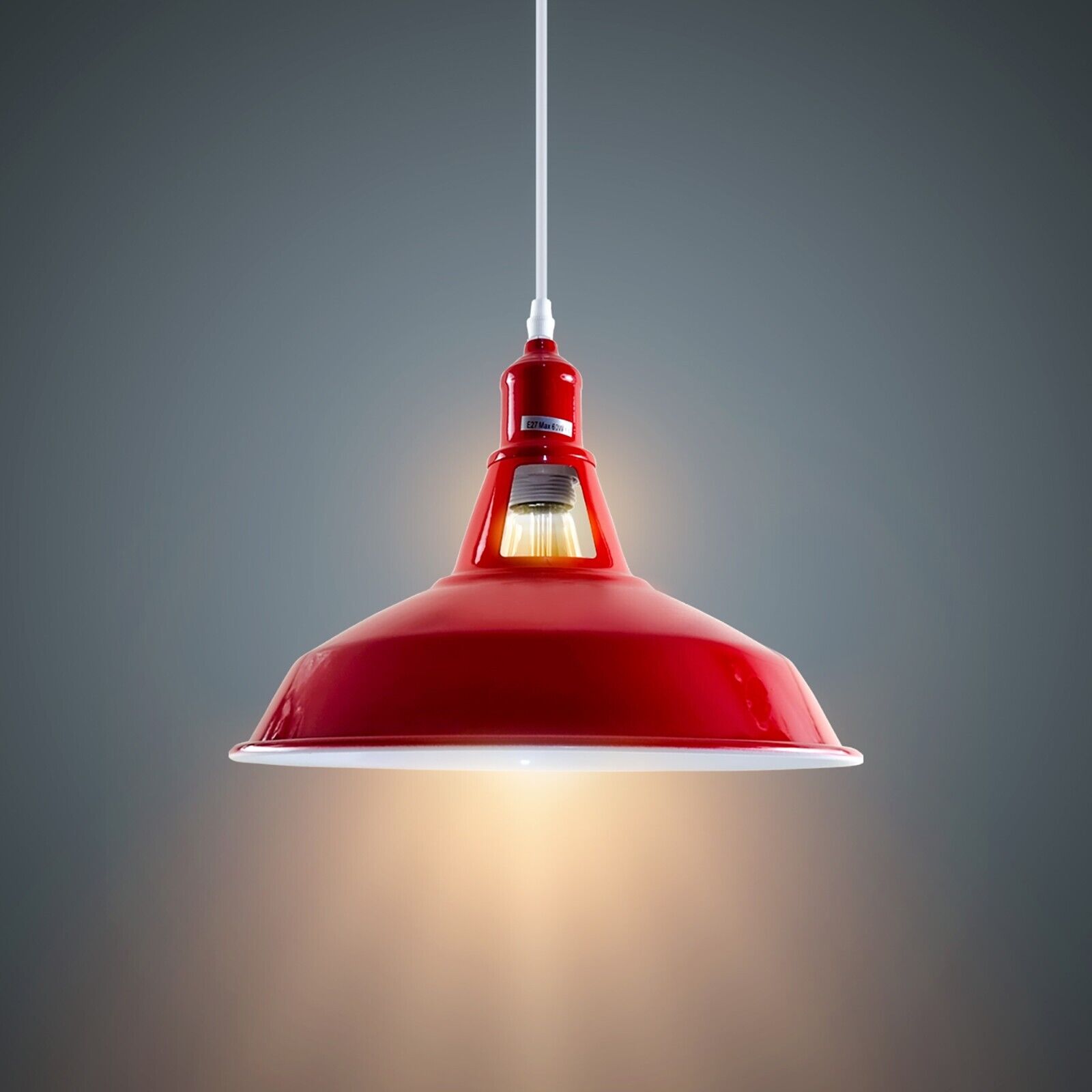 Modern Barn Shape E27 Red Ceiling Pendant Light Shade with metal shade and PVC cable, perfect for various indoor spaces.