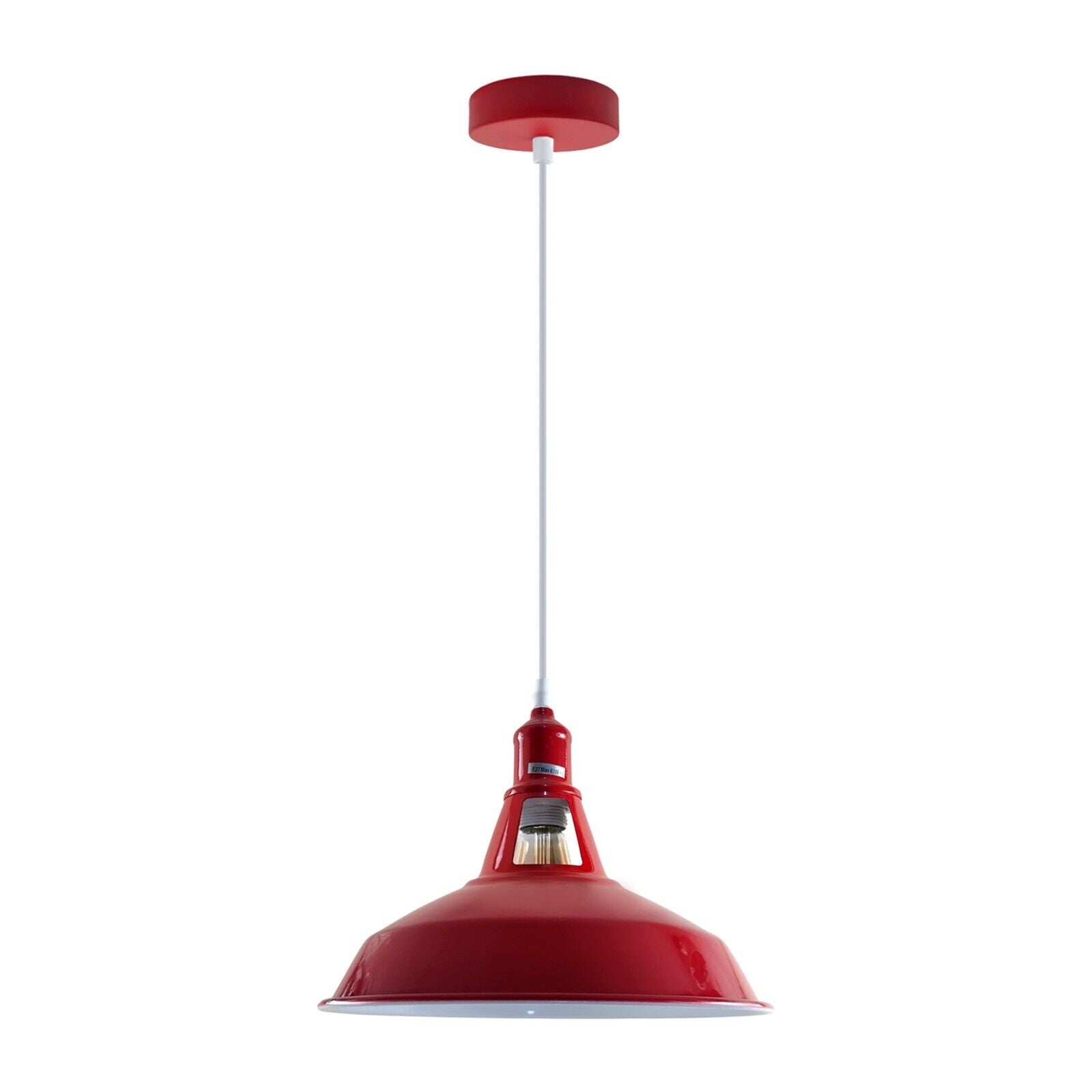 Modern Barn Shape E27 Red Ceiling Pendant Light Shade with metal shade and PVC cable, perfect for various indoor spaces.