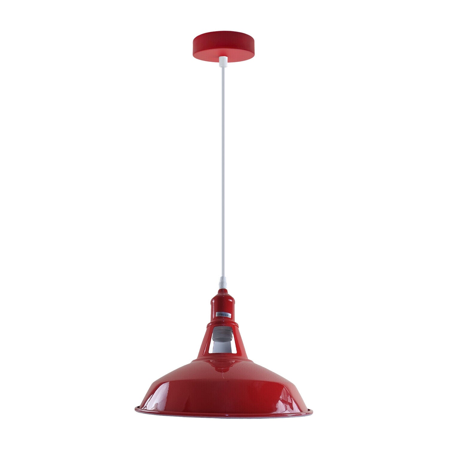 Modern Barn Shape E27 Red Ceiling Pendant Light Shade with metal shade and PVC cable, perfect for various indoor spaces.