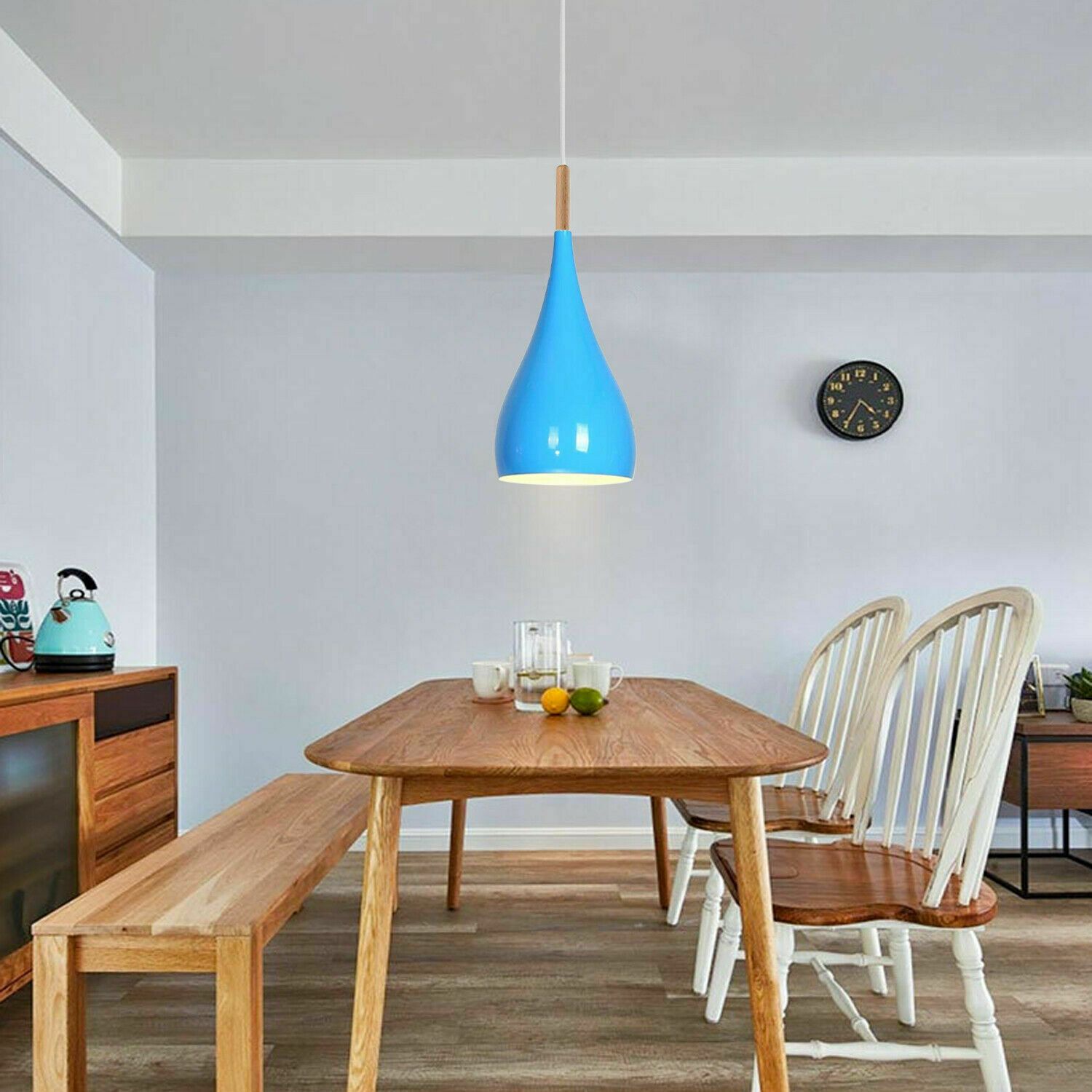 Modern blue retro ceiling hanging pendant light shade made of sturdy metal, ideal for contemporary interiors.