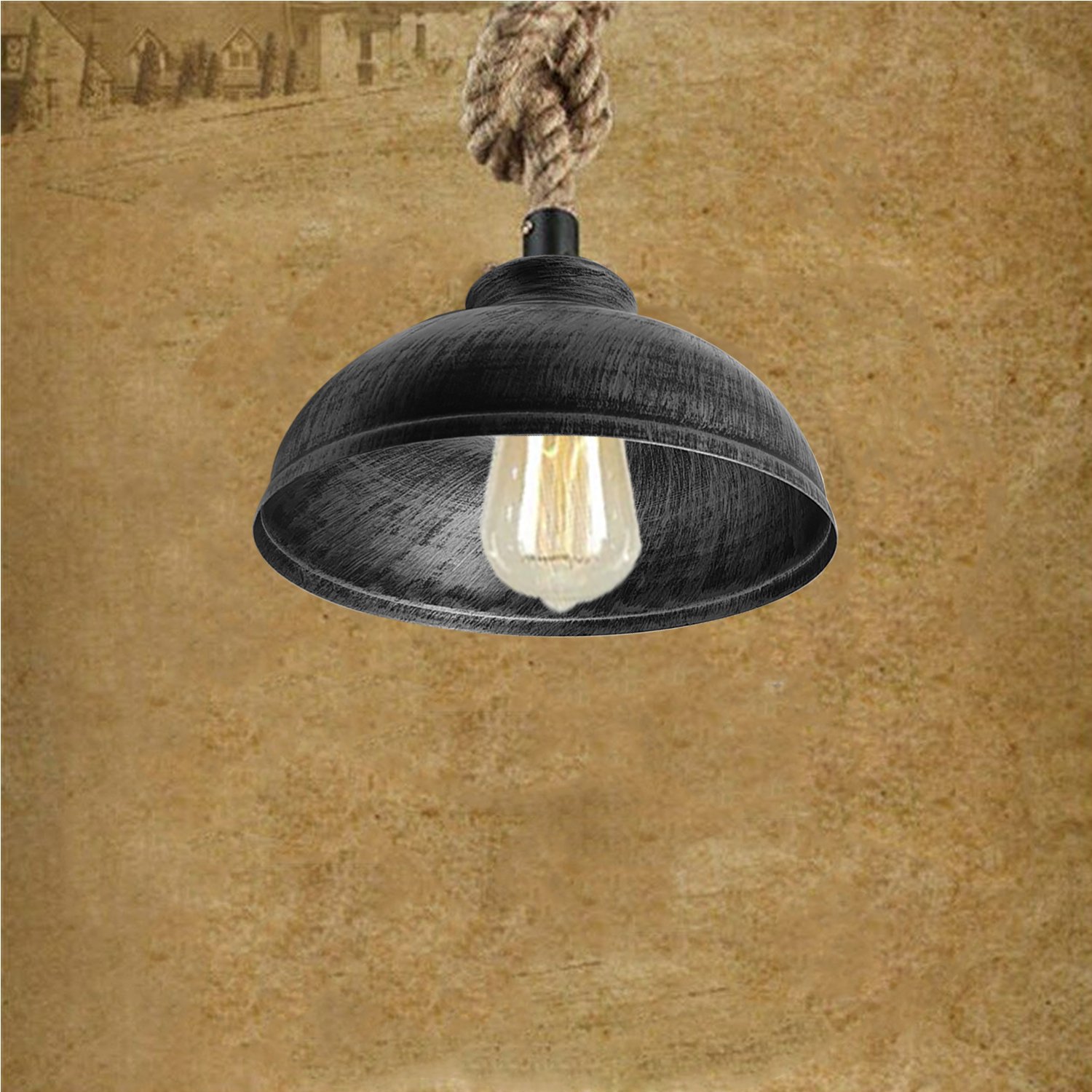 Modern Brushed Silver Curvy Hemp Rope Pendant Light with a sleek dome design and adjustable features, perfect for contemporary interiors.