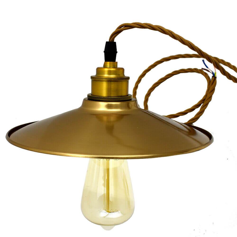 Modern Ceiling Gold Pendant Light with a stylish gold shade and brown twisted cables, perfect for vintage and industrial decor.