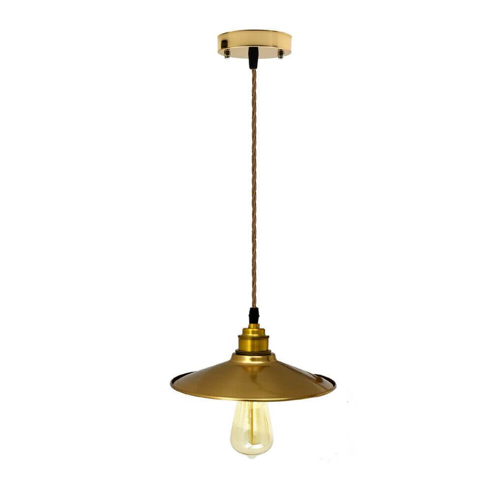 Modern Ceiling Gold Pendant Light with a stylish gold shade and brown twisted cables, perfect for vintage and industrial decor.