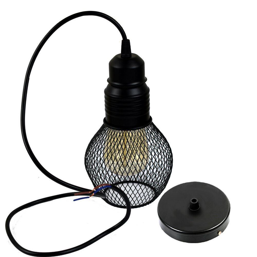 Modern black vintage ceiling pendant lamp with cage fitting, showcasing its stylish design and compact size.