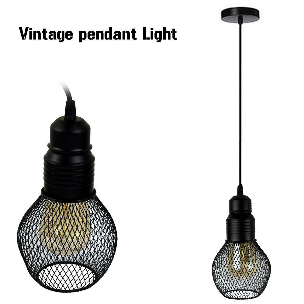 Modern black vintage ceiling pendant lamp with cage fitting, showcasing its stylish design and compact size.