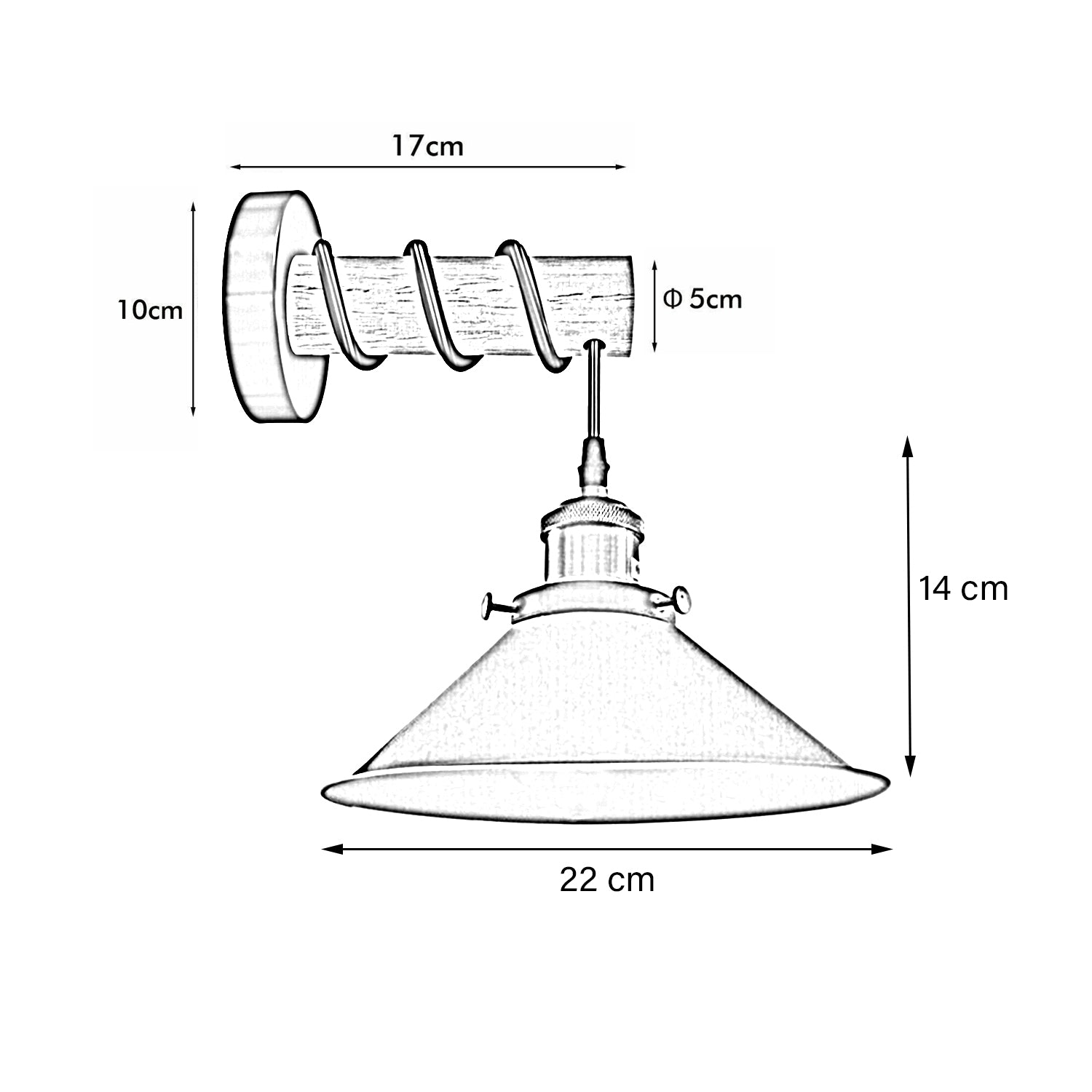 Modern chandelier with solid wooden arm and grey cone shade, perfect for stylish home decor.