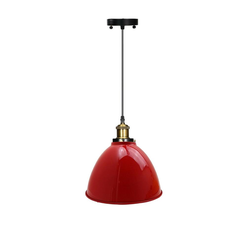 Modern Gloss Red Metal Dome Pendant Ceiling Light Shade with black fabric wire, showcasing a stylish industrial design.