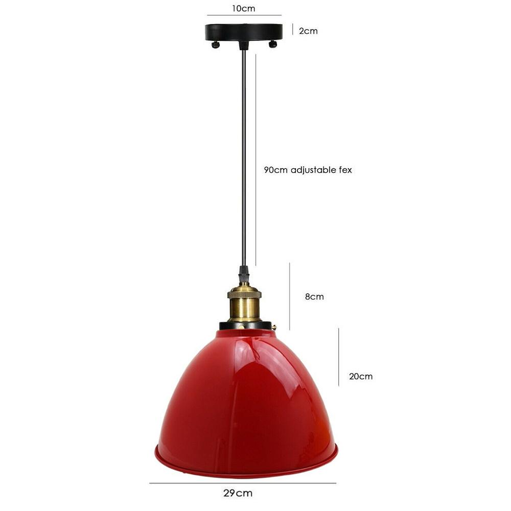 Modern Gloss Red Metal Dome Pendant Ceiling Light Shade with black fabric wire, showcasing a stylish industrial design.