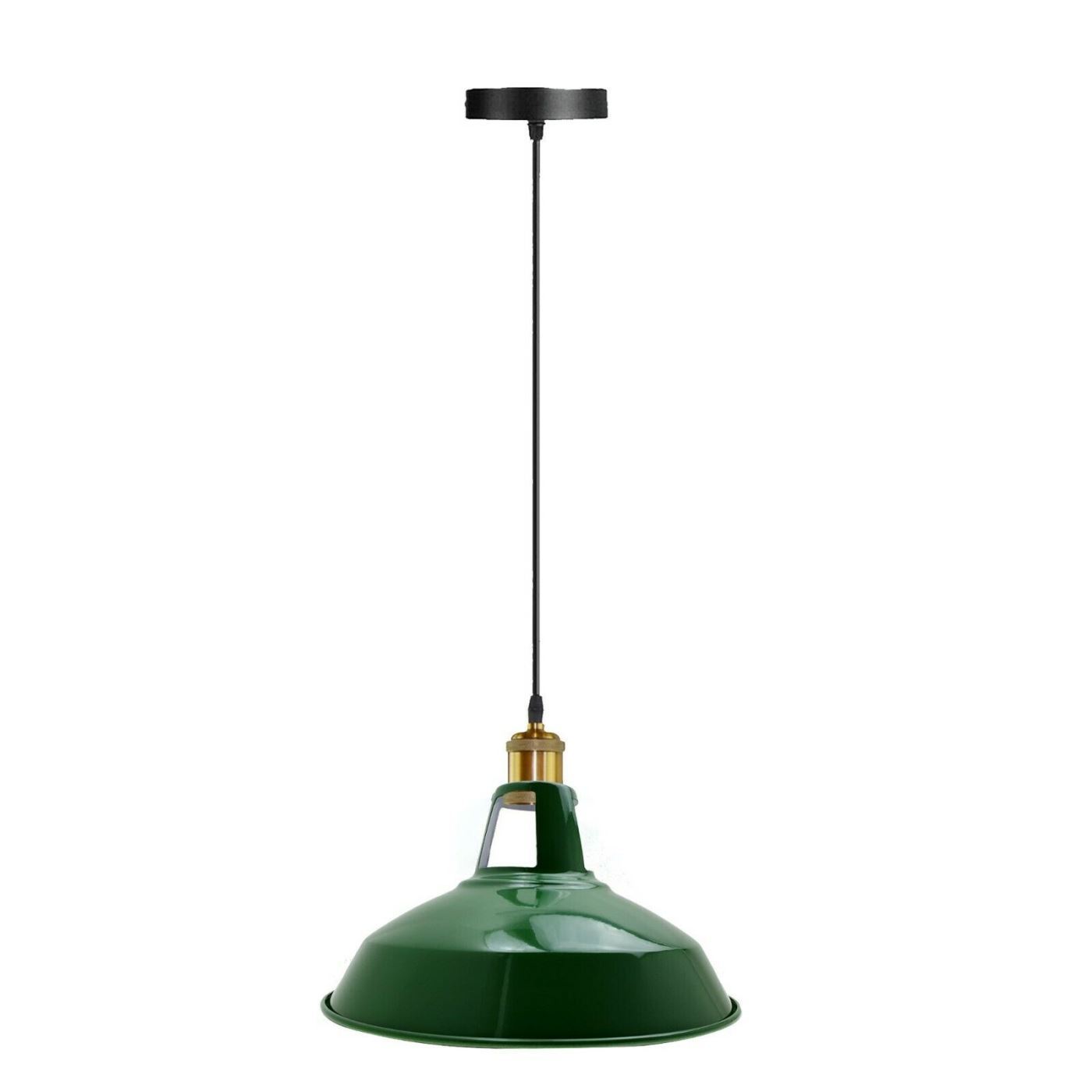 Modern green metal lampshade with industrial retro design, perfect for ceiling lighting in various spaces.