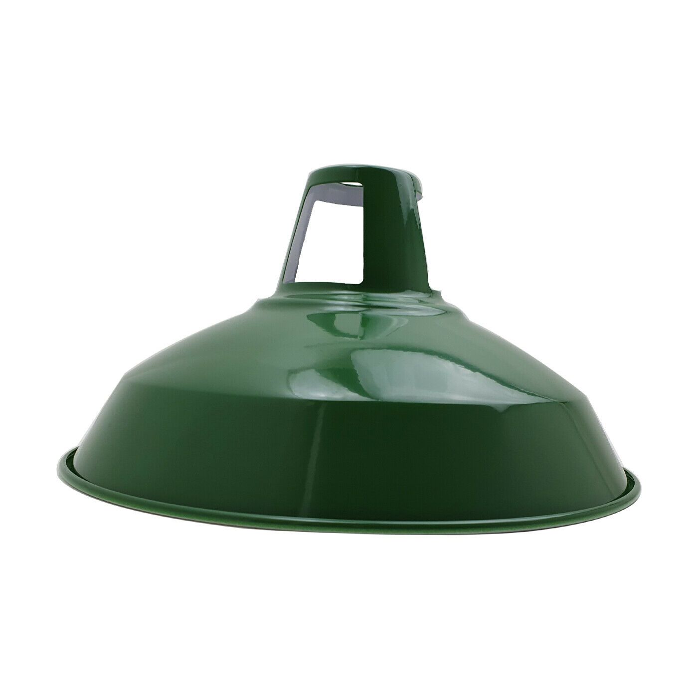 Modern green metal lampshade with industrial retro design, perfect for ceiling lighting in various spaces.