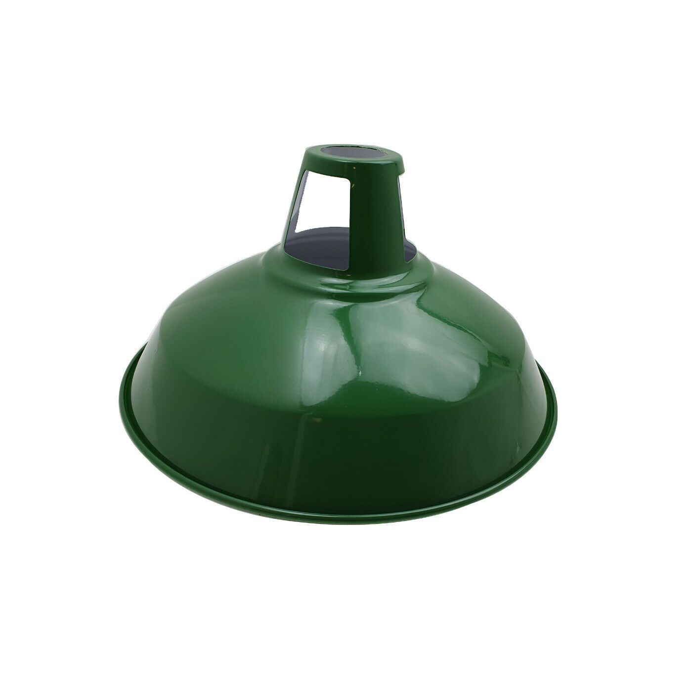 Modern green metal lampshade with industrial retro design, perfect for ceiling lighting in various spaces.