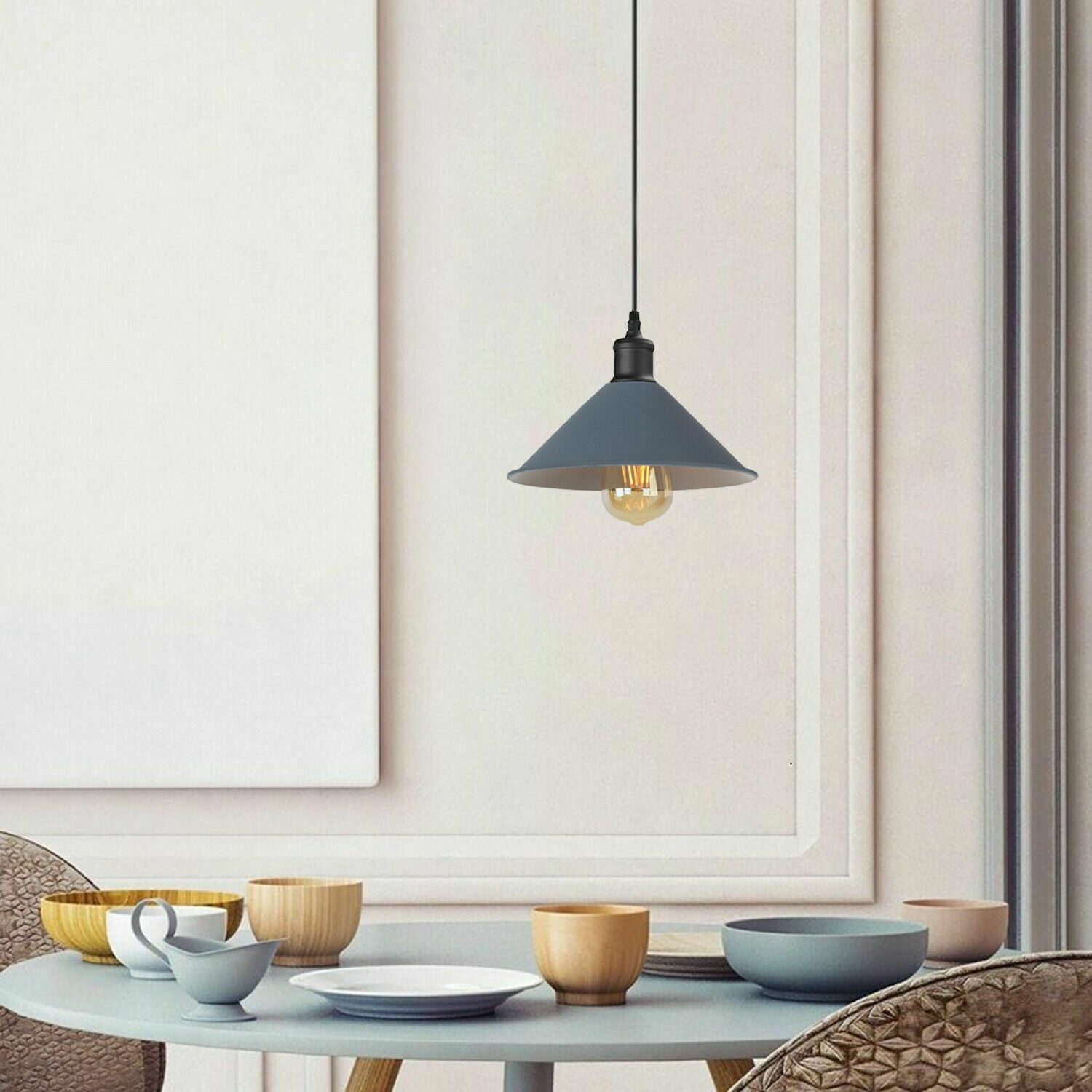 Modern Hanging Rope Light featuring a sleek design with a metal shade and E27 lamp base, ideal for various home decors.