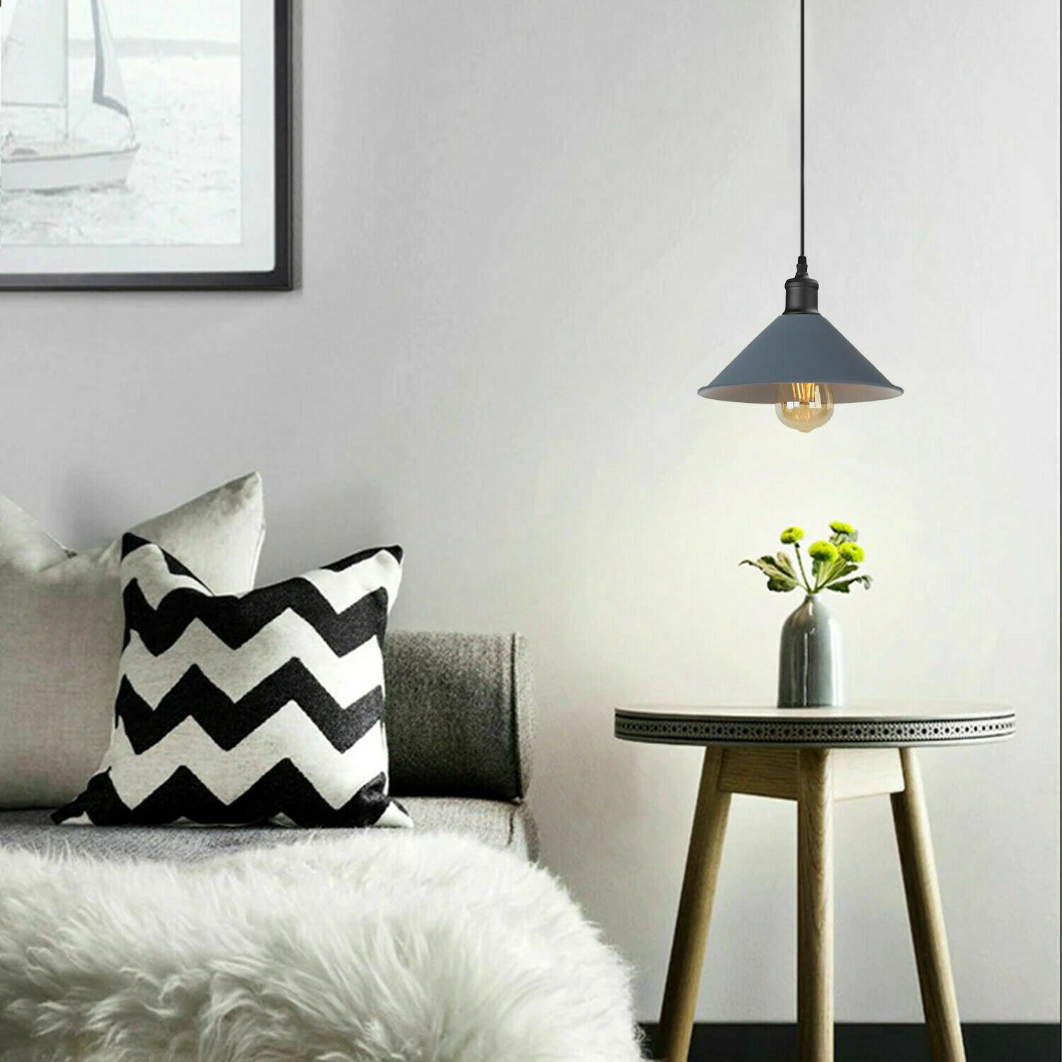 Modern Hanging Rope Light featuring a sleek design with a metal shade and E27 lamp base, ideal for various home decors.