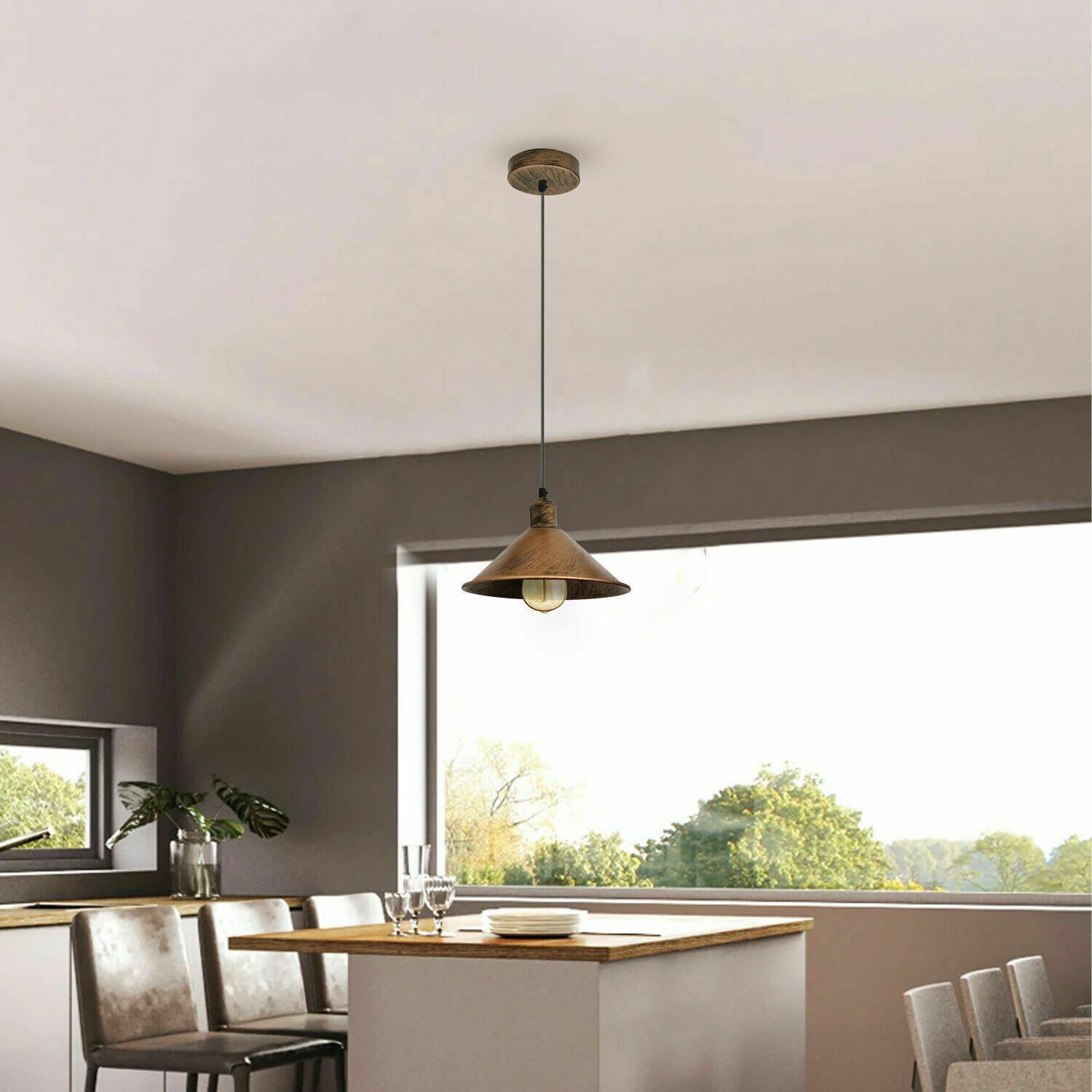 Modern Hanging Rope Light featuring a sleek design with a metal shade and E27 lamp base, ideal for various home decors.