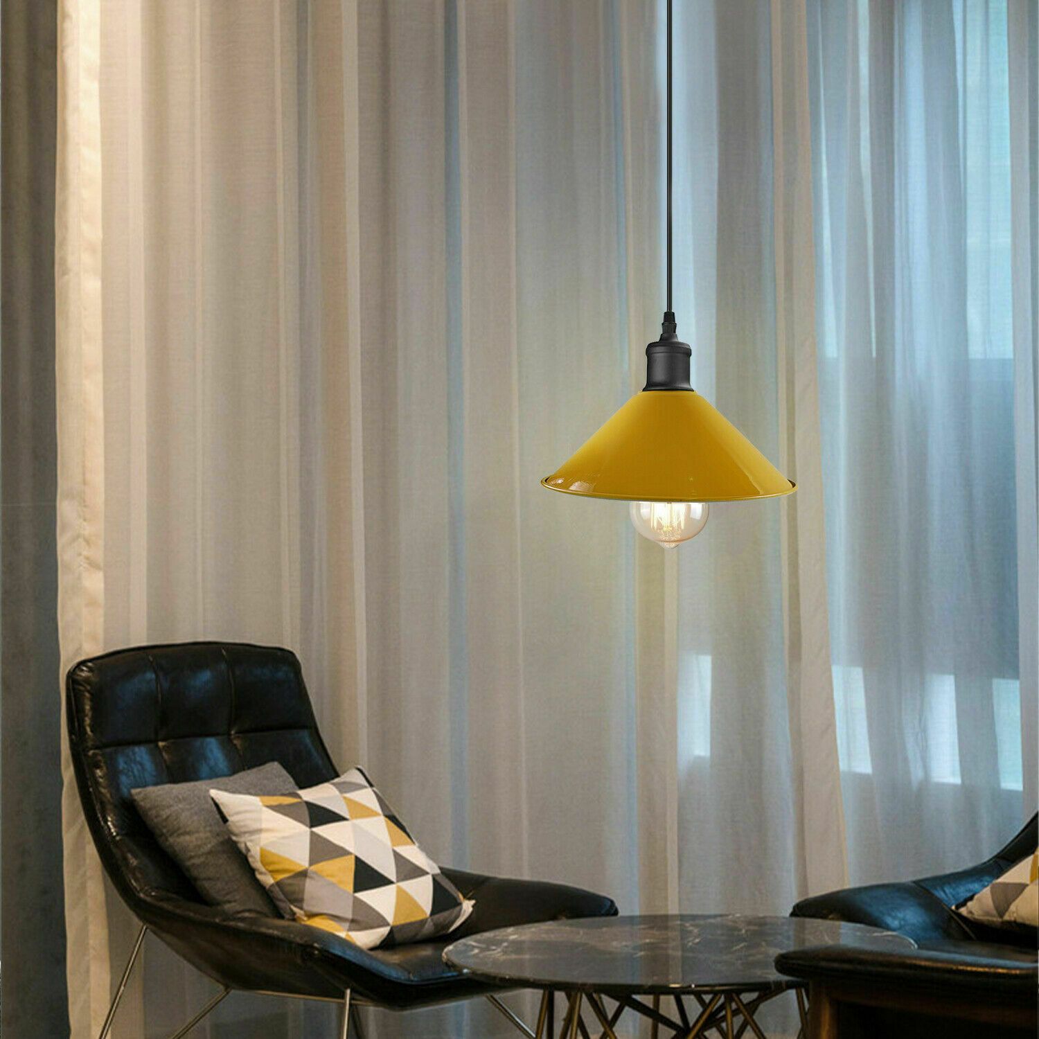 Modern Hanging Rope Light featuring a sleek design with a metal shade and E27 lamp base, ideal for various home decors.