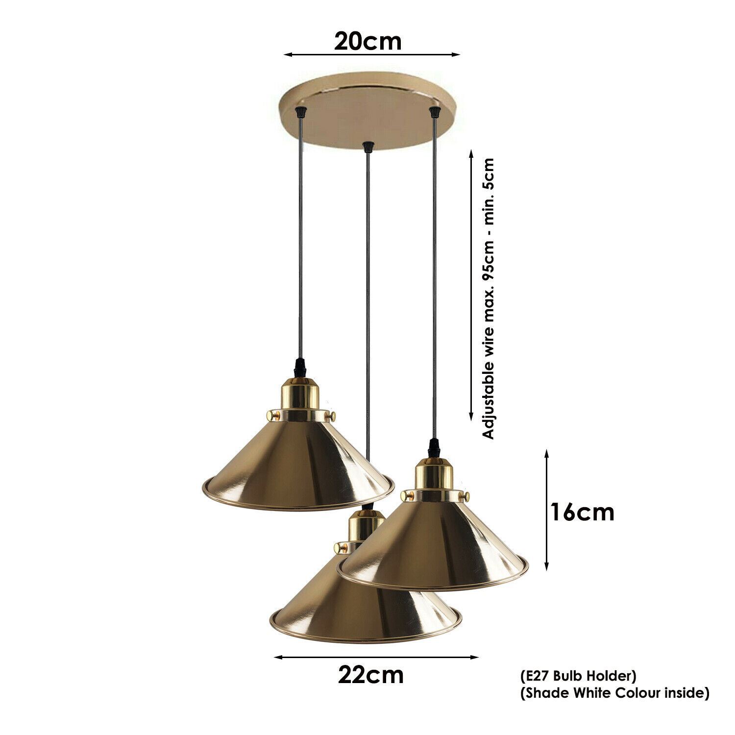 Modern Industrial French Gold Hanging Ceiling Pendant Light with metal cone design, showcasing its elegant finish and installation hardware.