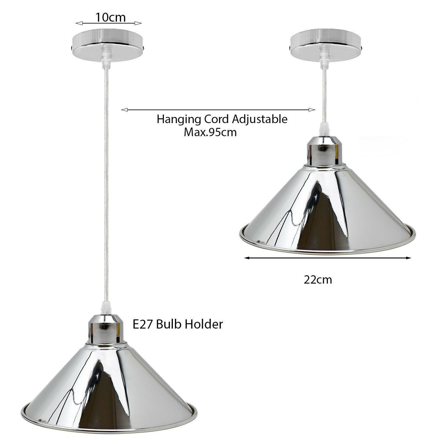 Modern Industrial Loft Chrome Ceiling Pendant Light with a sleek metal cone shape, perfect for stylish home decor.