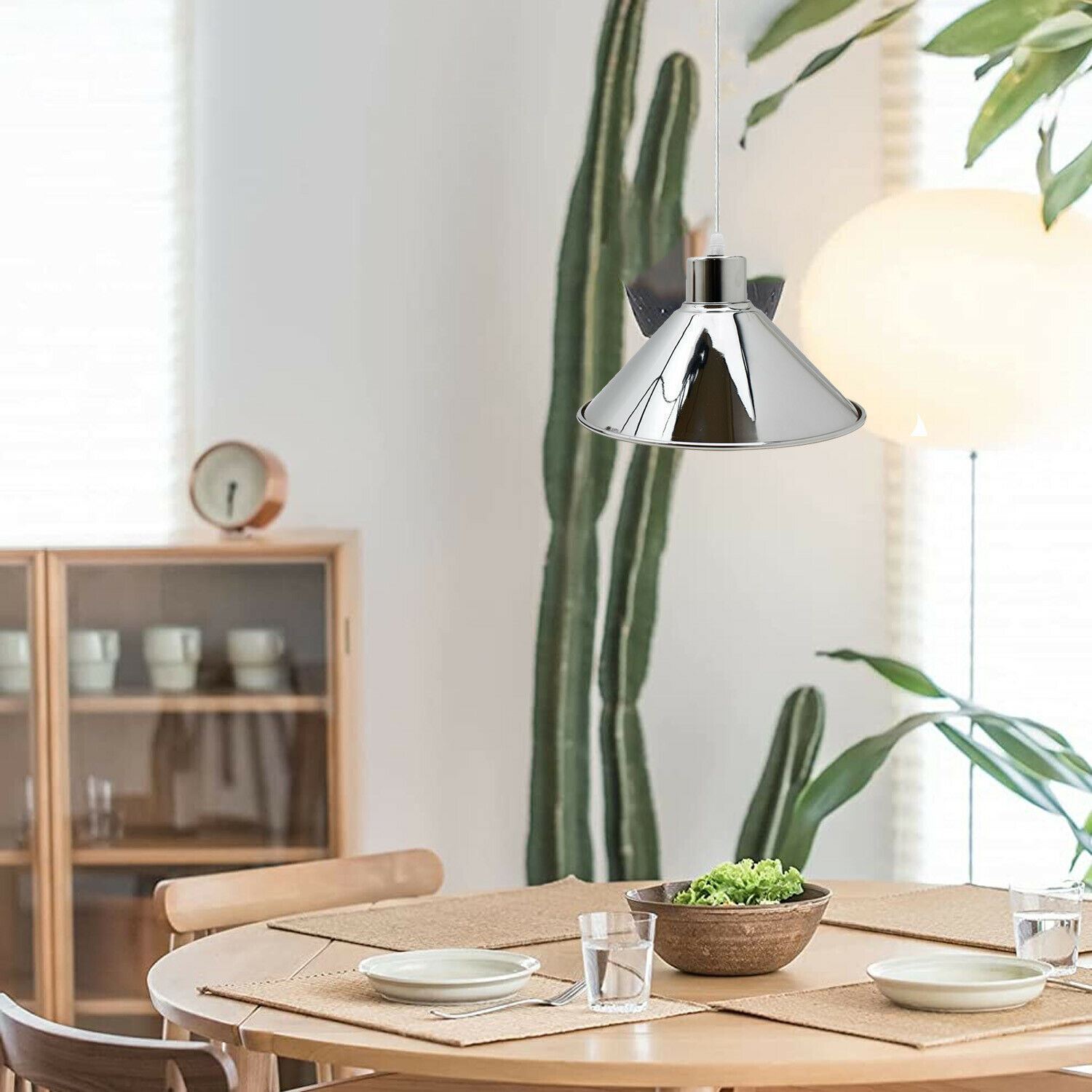 Modern Industrial Loft Chrome Ceiling Pendant Light with a sleek metal cone shape, perfect for stylish home decor.