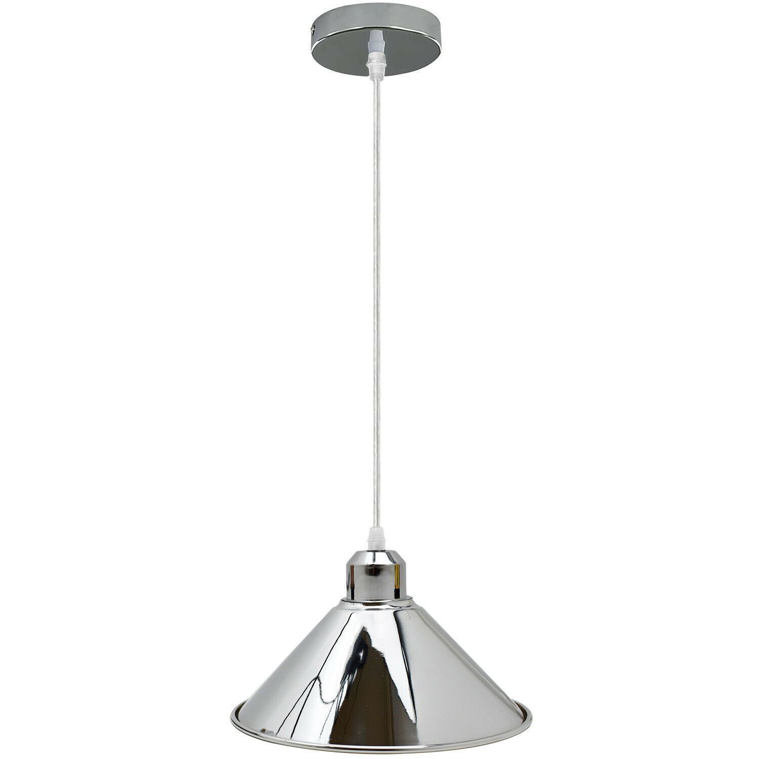 Modern Industrial Loft Chrome Ceiling Pendant Light with a sleek metal cone shape, perfect for stylish home decor.