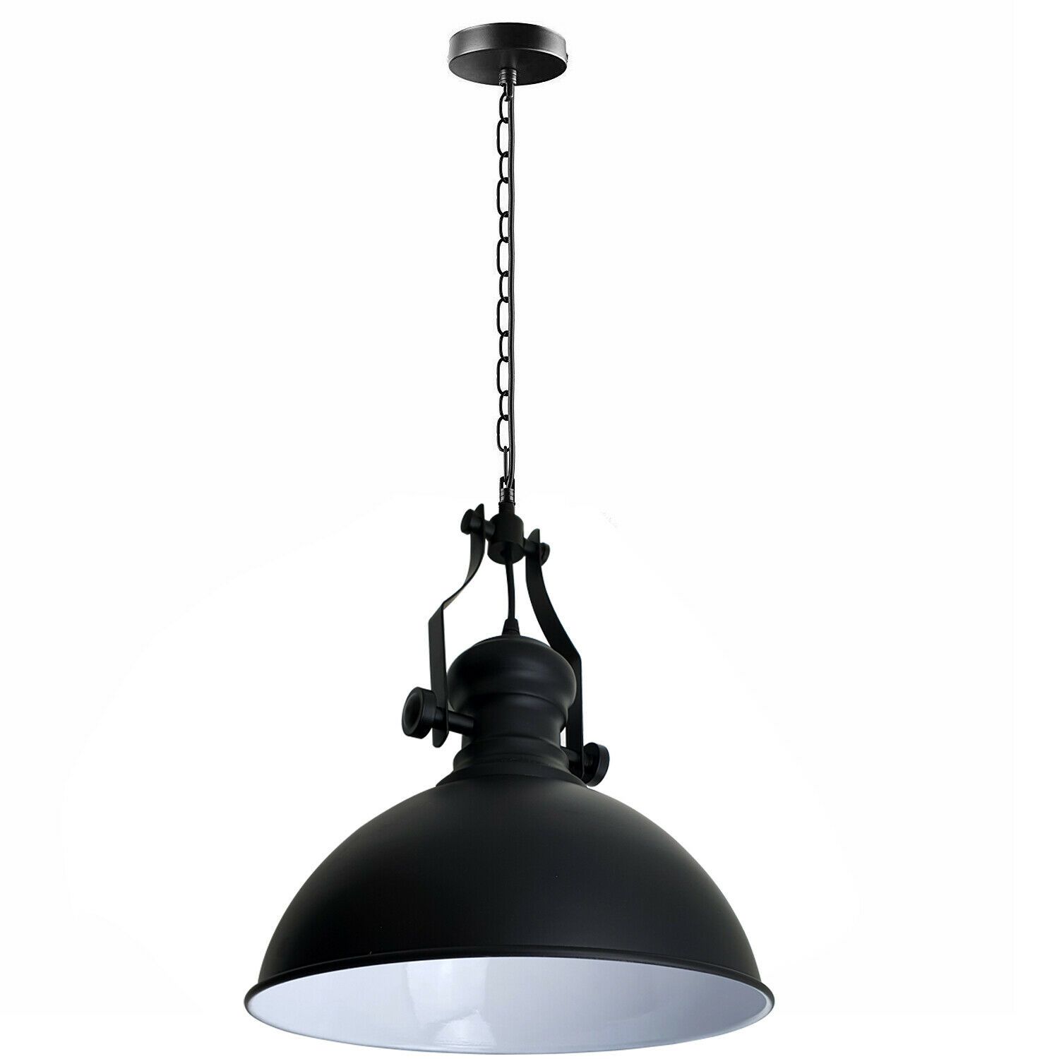 Modern Industrial Vintage Style ceiling light pendant chandelier with black metal shade and adjustable chain, perfect for home and commercial use.