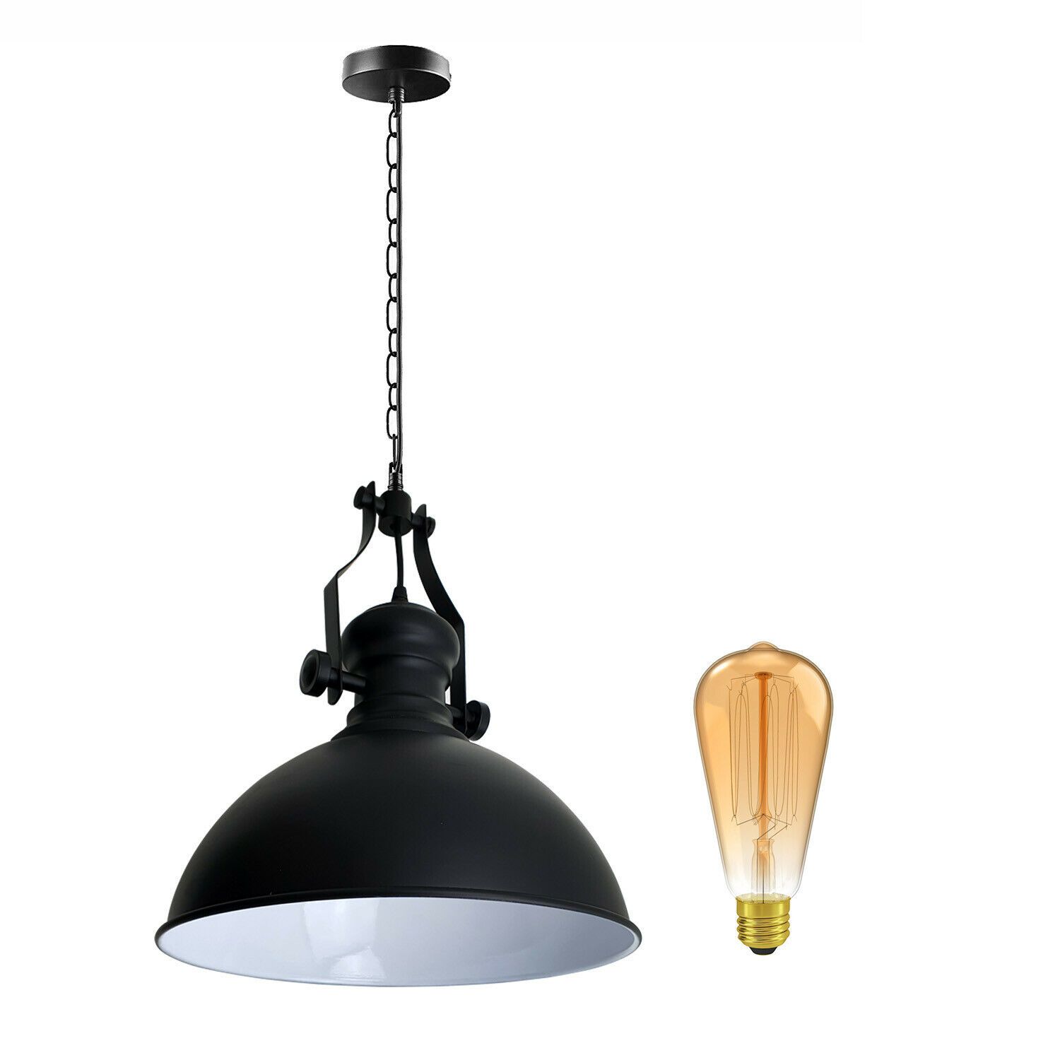 Modern Industrial Vintage Style ceiling light pendant chandelier with black metal shade and adjustable chain, perfect for home and commercial use.