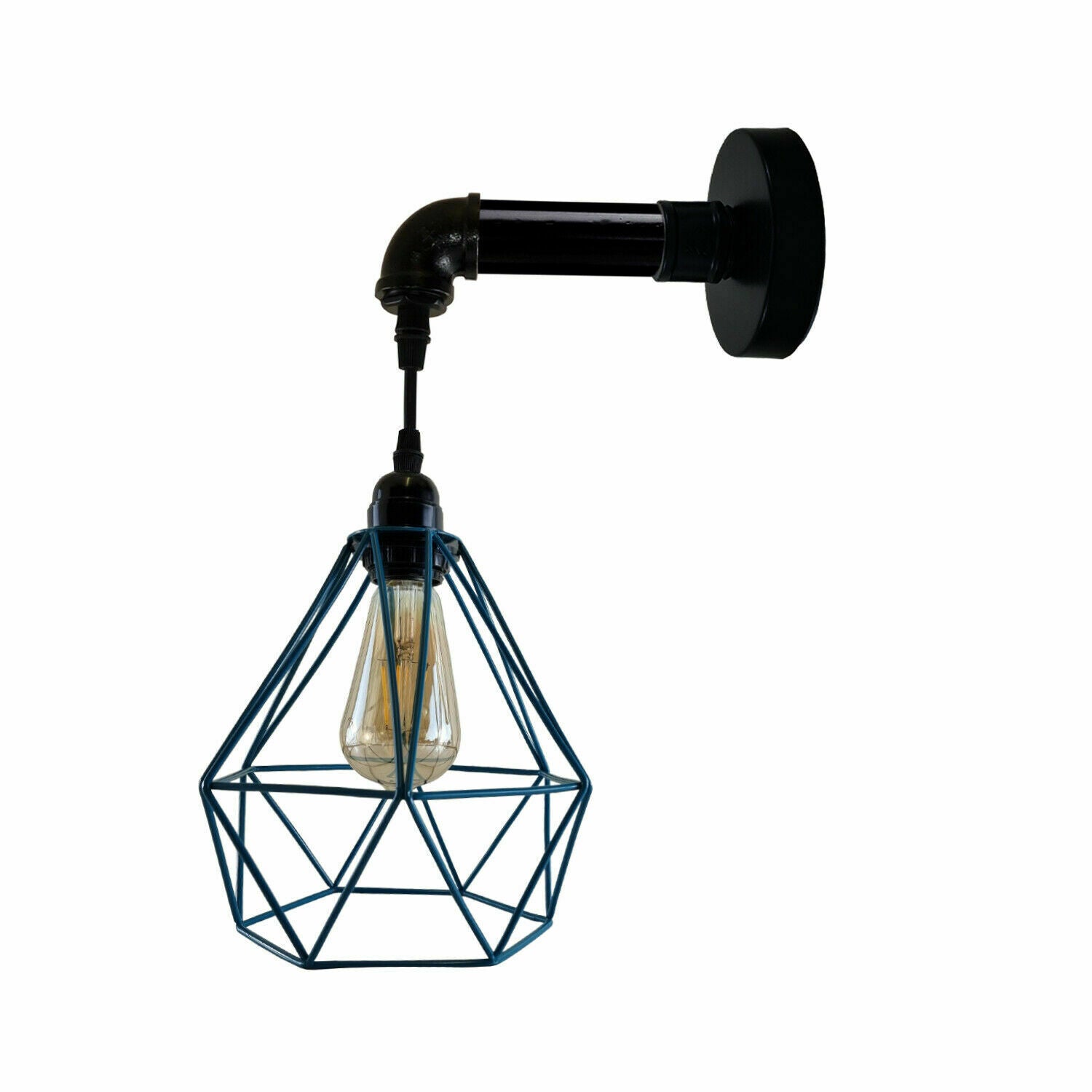 Modern Industrial wall sconce featuring a metal wire cage design with a pipe arm, perfect for stylish home decor.