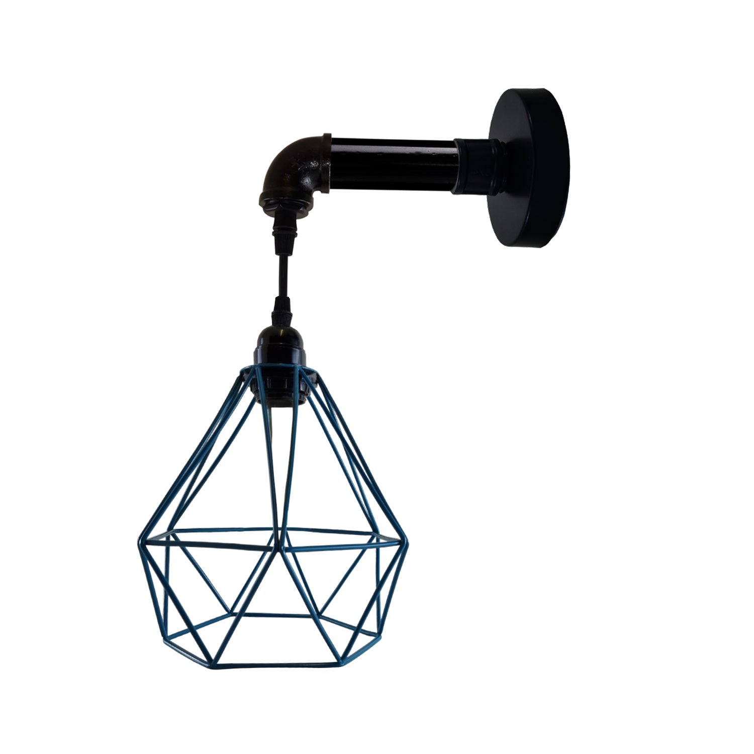 Modern Industrial wall sconce featuring a metal wire cage design with a pipe arm, perfect for stylish home decor.