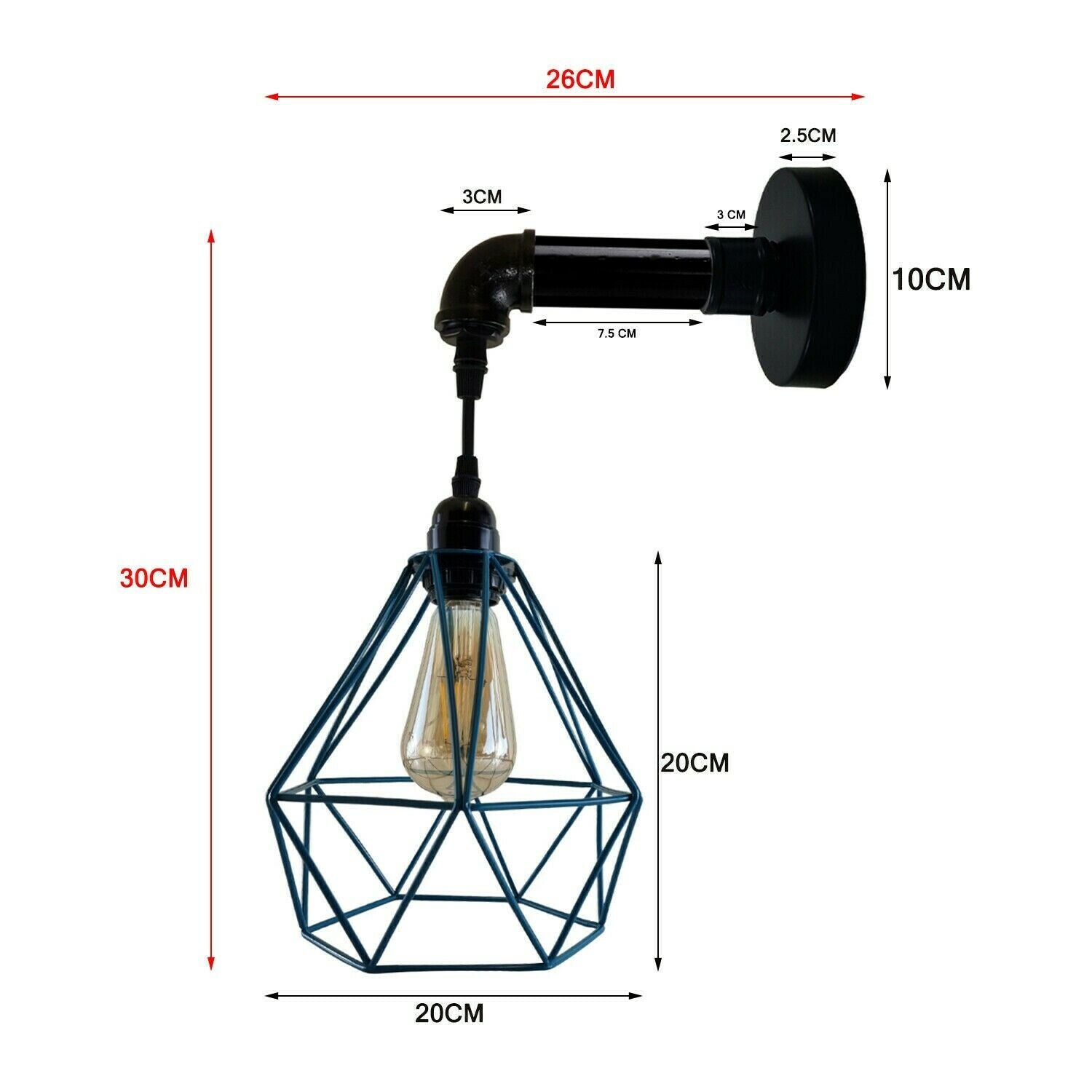 Modern Industrial wall sconce featuring a metal wire cage design with a pipe arm, perfect for stylish home decor.