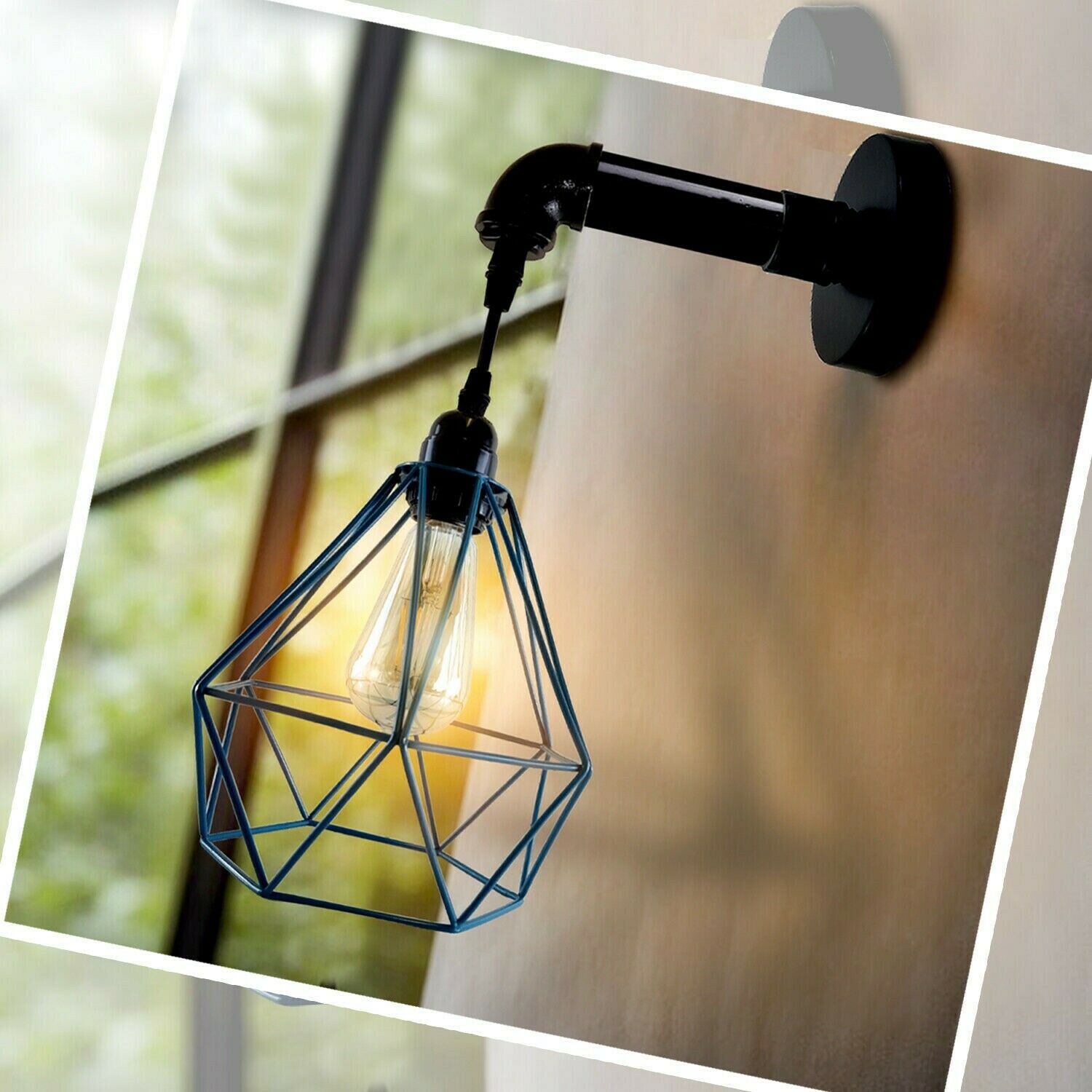 Modern Industrial wall sconce featuring a metal wire cage design with a pipe arm, perfect for stylish home decor.