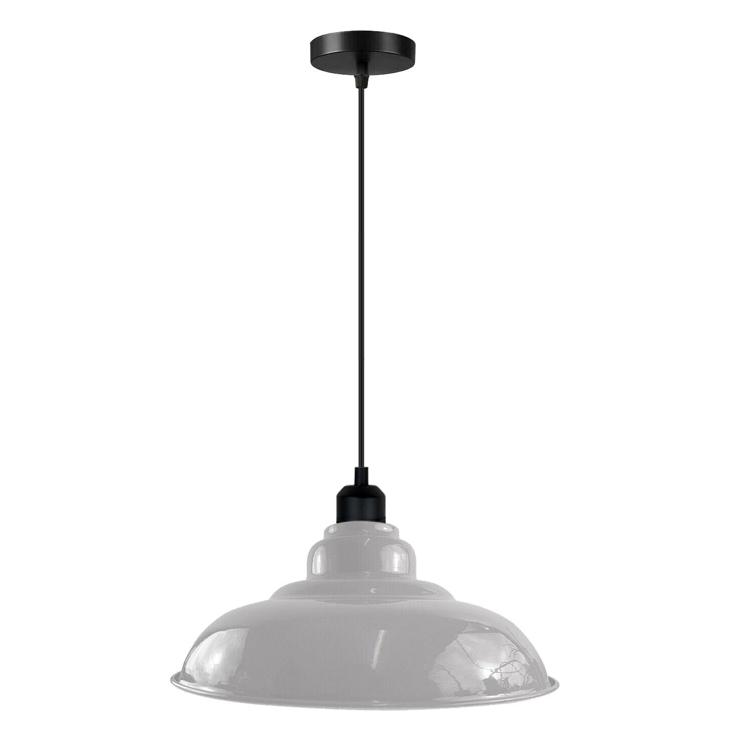 Modern White Ceiling Light Shade with E27 Black Holder, featuring a sleek dome design and adjustable base for versatile lighting.