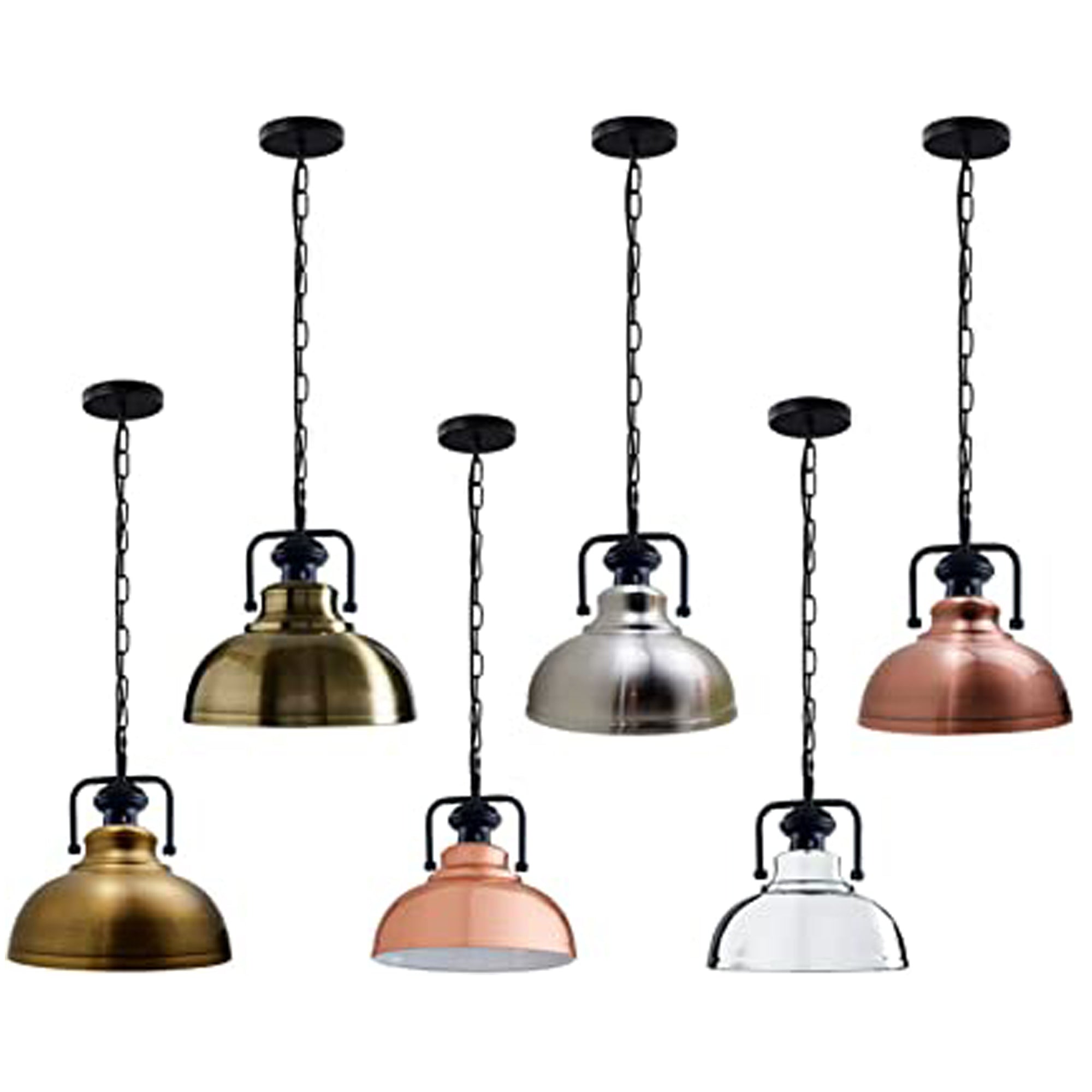 Modern Metal Shade Hanging Chain Pendant Light with chrome finish and adjustable cable, perfect for contemporary decor.