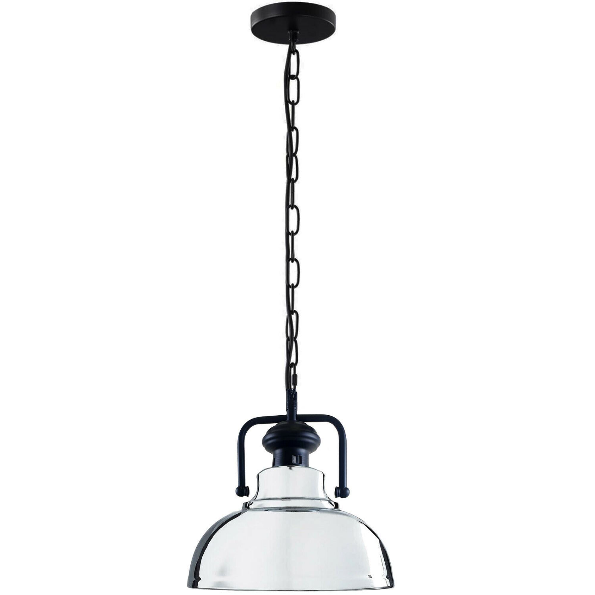 Modern Metal Shade Hanging Chain Pendant Light with chrome finish and adjustable cable, perfect for contemporary decor.