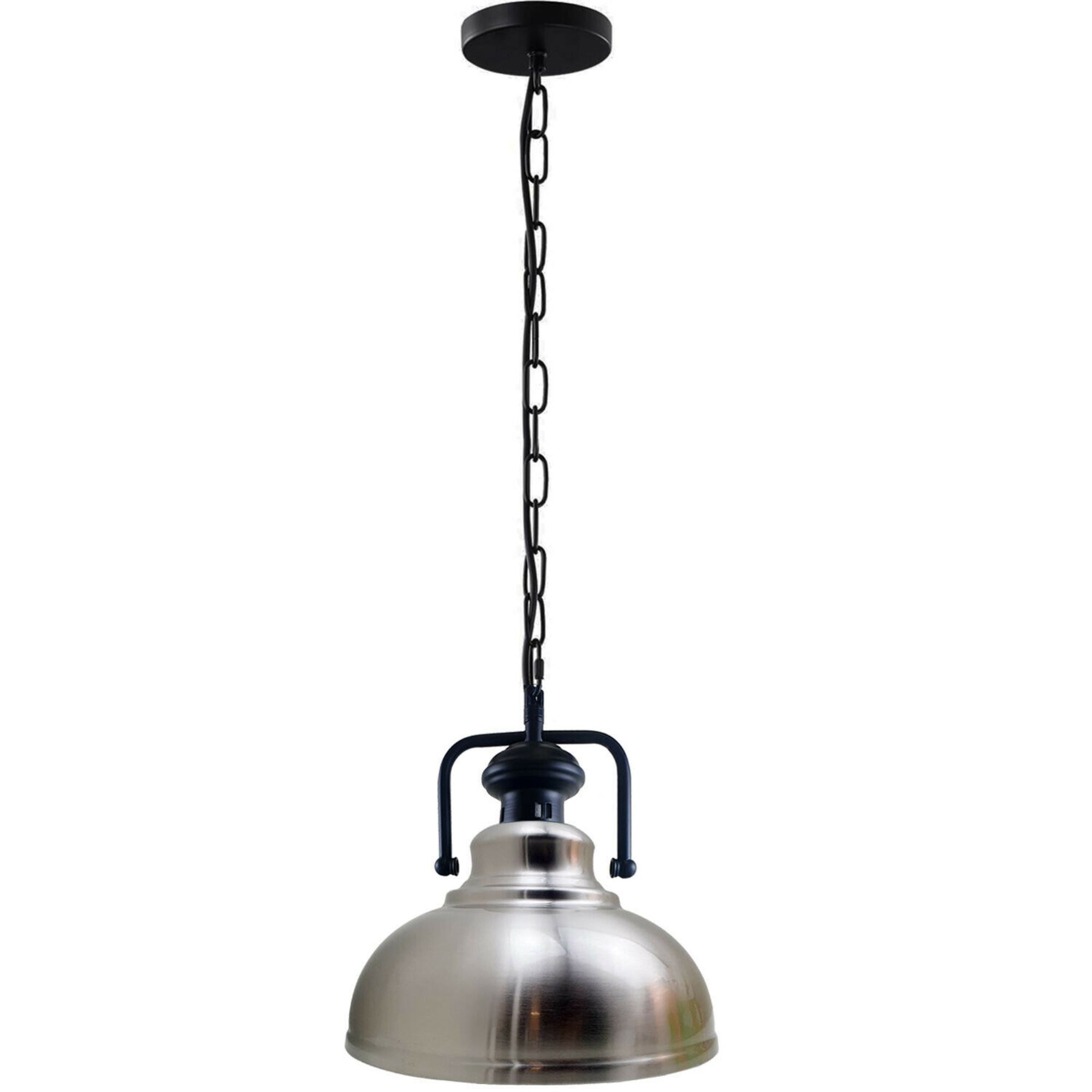 Modern Metal Shade Hanging Chain Pendant Light with chrome finish and adjustable cable, perfect for contemporary decor.