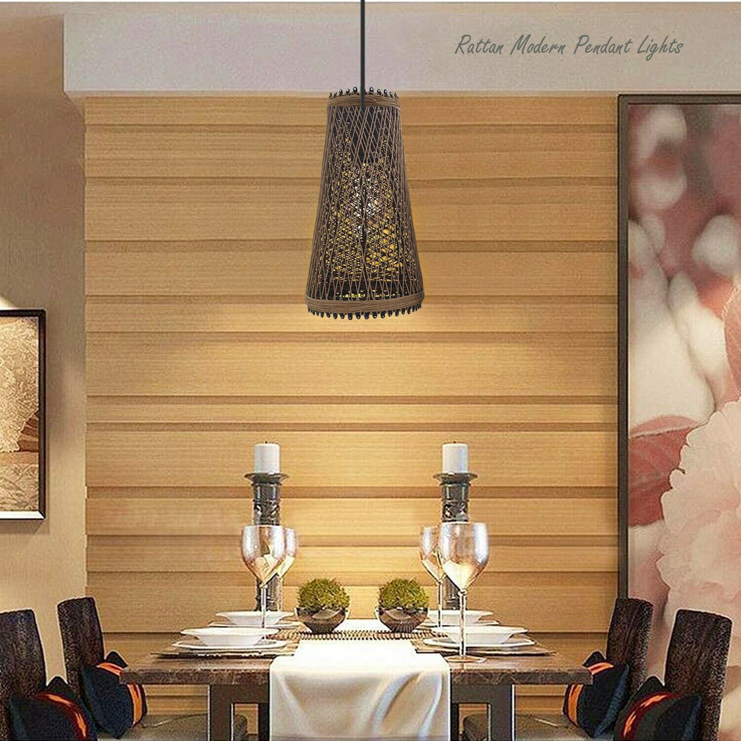 Modern Pendant Light featuring a rattan wicker basket design, perfect for home and commercial use, providing warm and romantic lighting.