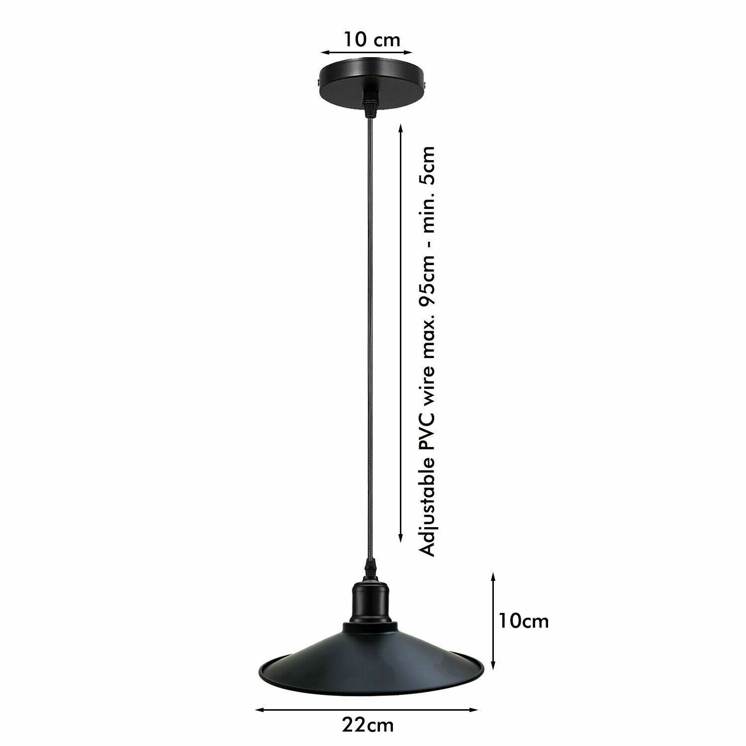 Modern pendant lighting fixture with a sleek black metal shade, ideal for kitchen and dining areas.