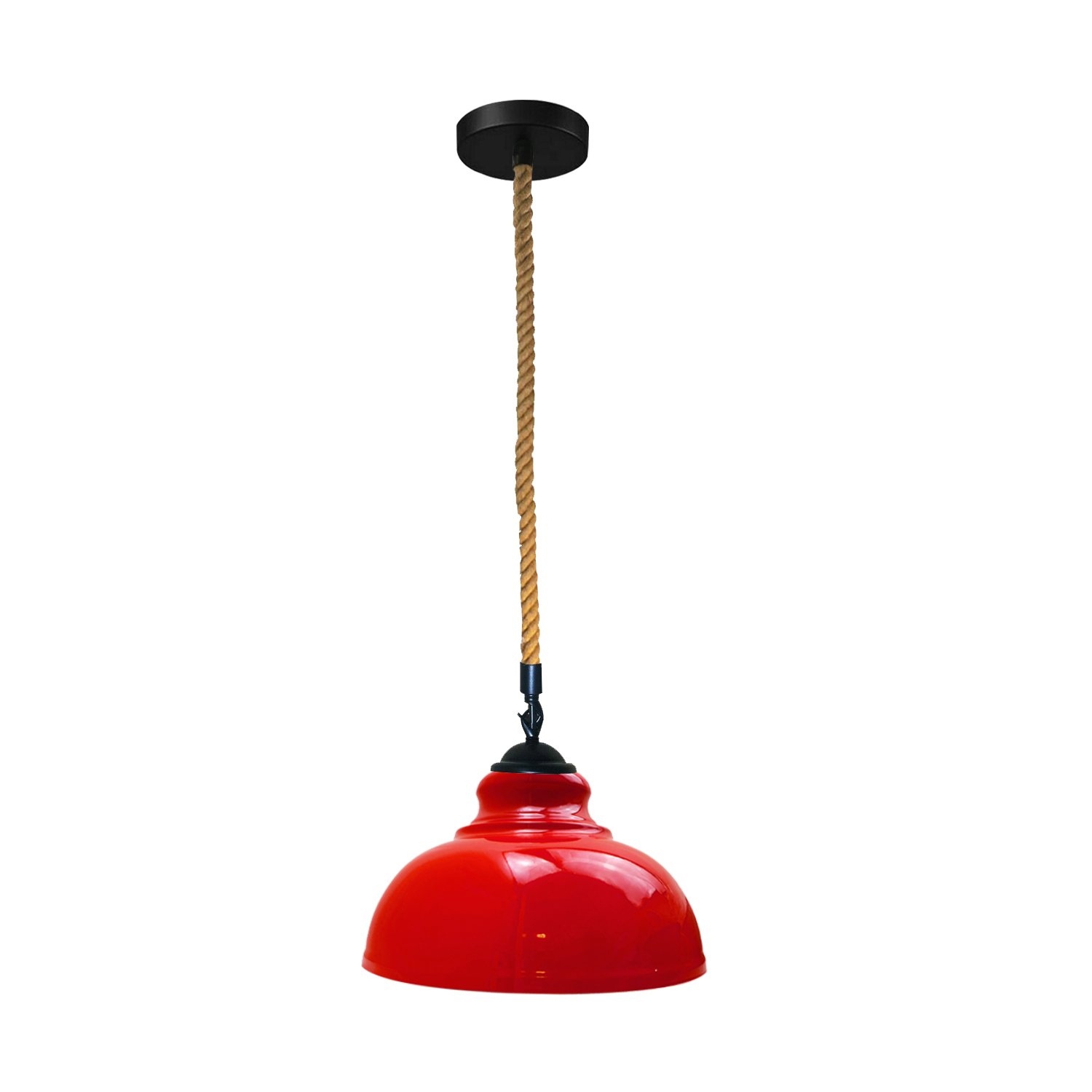 Modern Red Curvy Hemp Rope Pendant Light featuring a sleek dome design and hemp rope cable, perfect for stylish illumination.