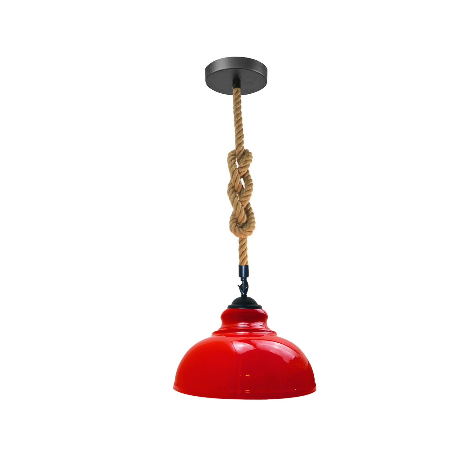 Modern Red Curvy Hemp Rope Pendant Light featuring a sleek dome design and hemp rope cable, perfect for stylish illumination.